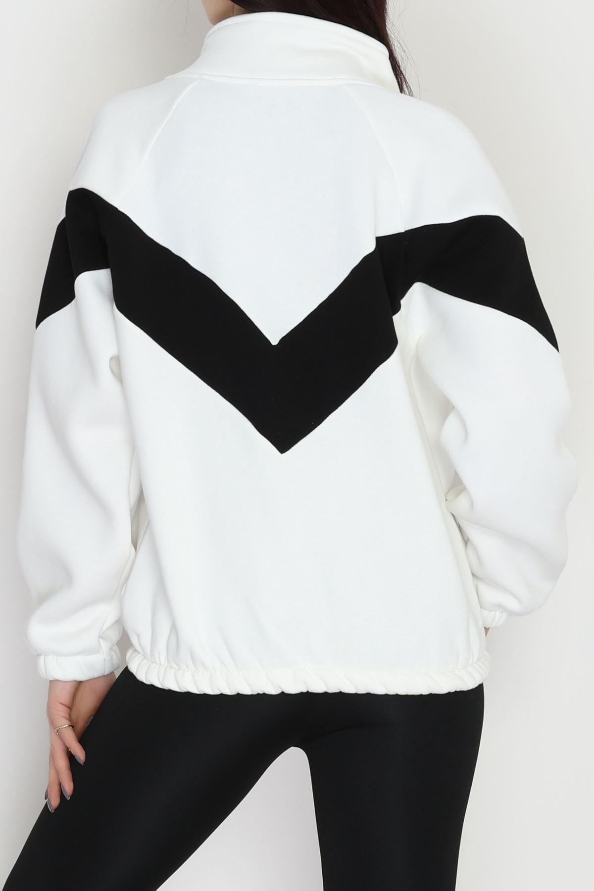 3 İplik Oversize Fermuarlı Sweat Ekrusiyah - 42504.1878.