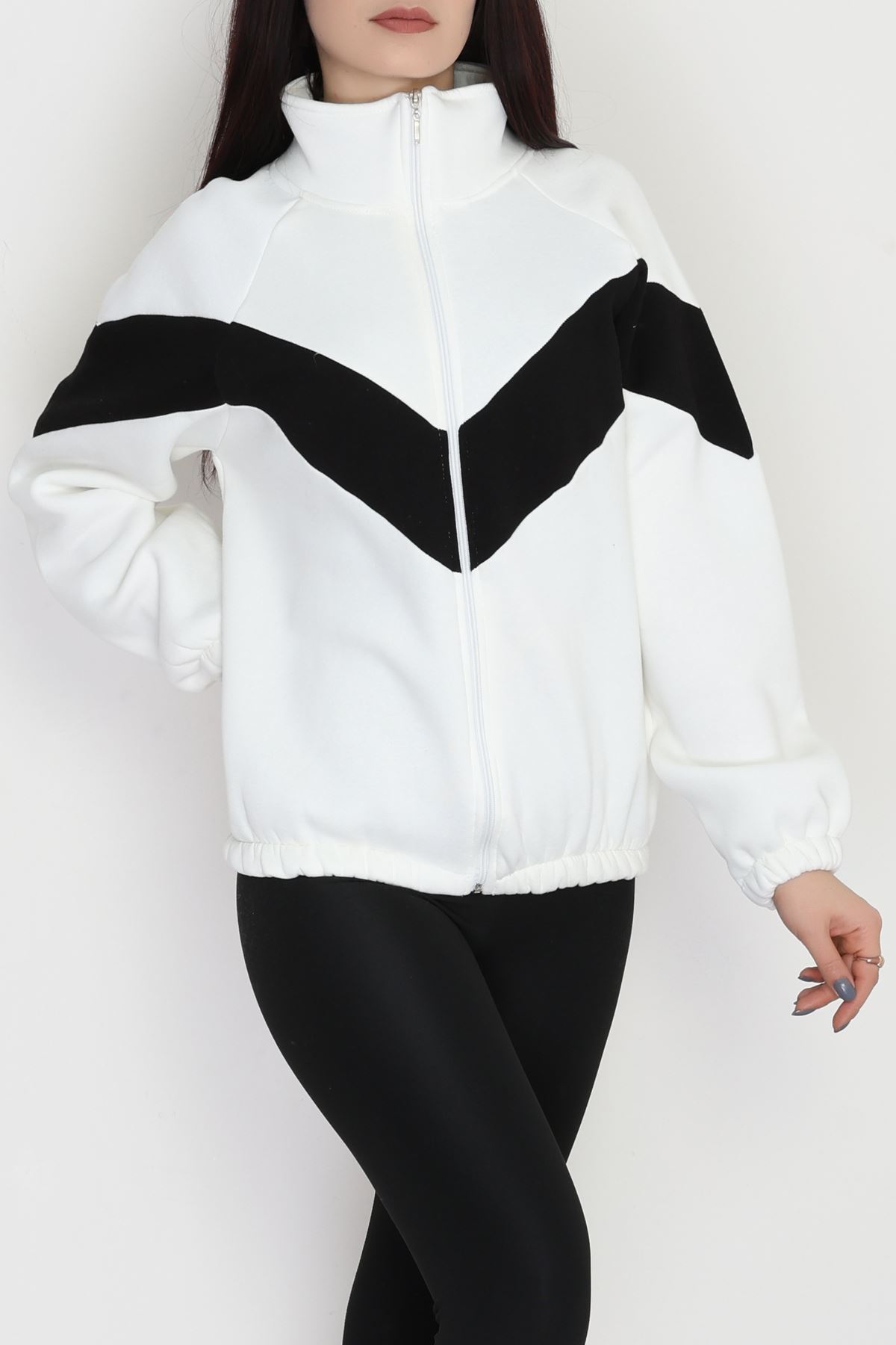 3 İplik Oversize Fermuarlı Sweat Ekrusiyah - 42504.1878.