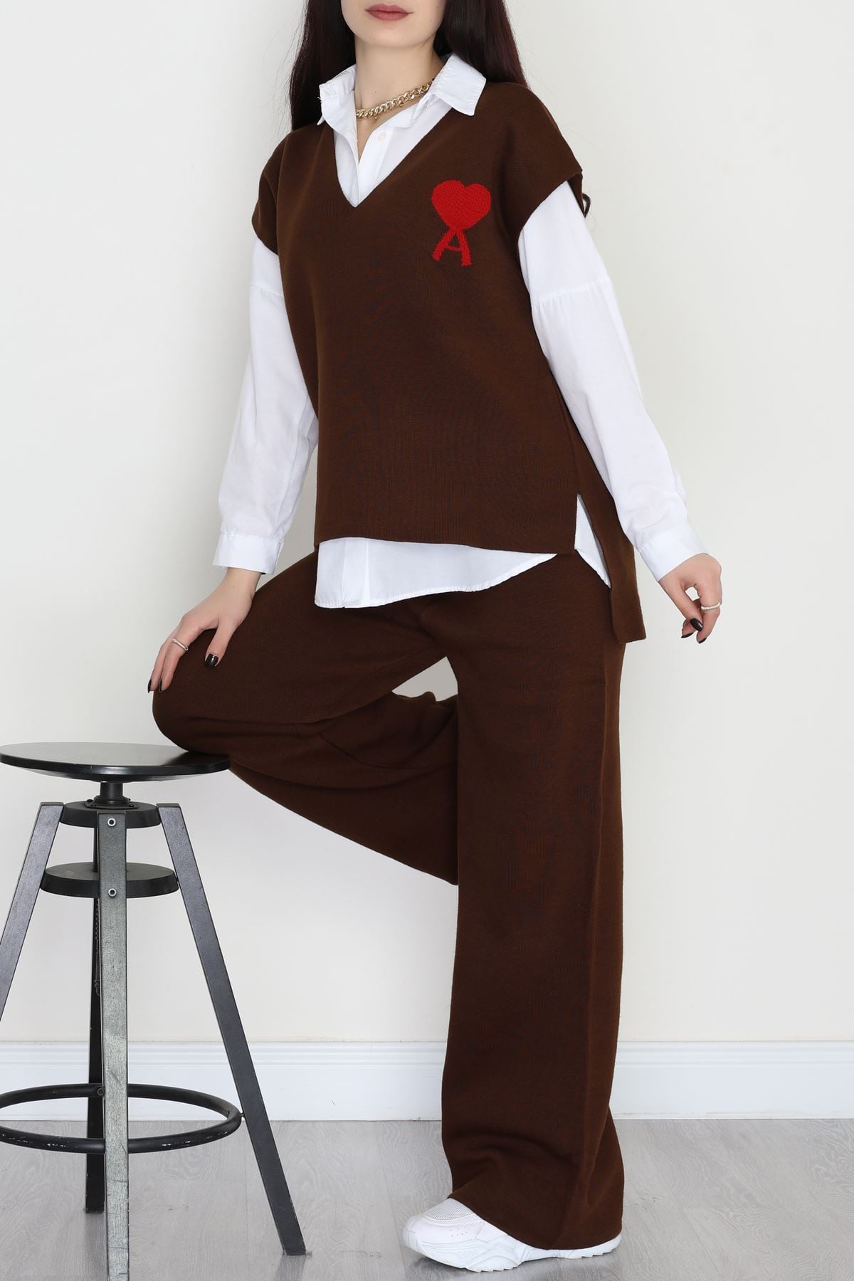 Baskılı Triko Takım Kahve - 7109.1247.