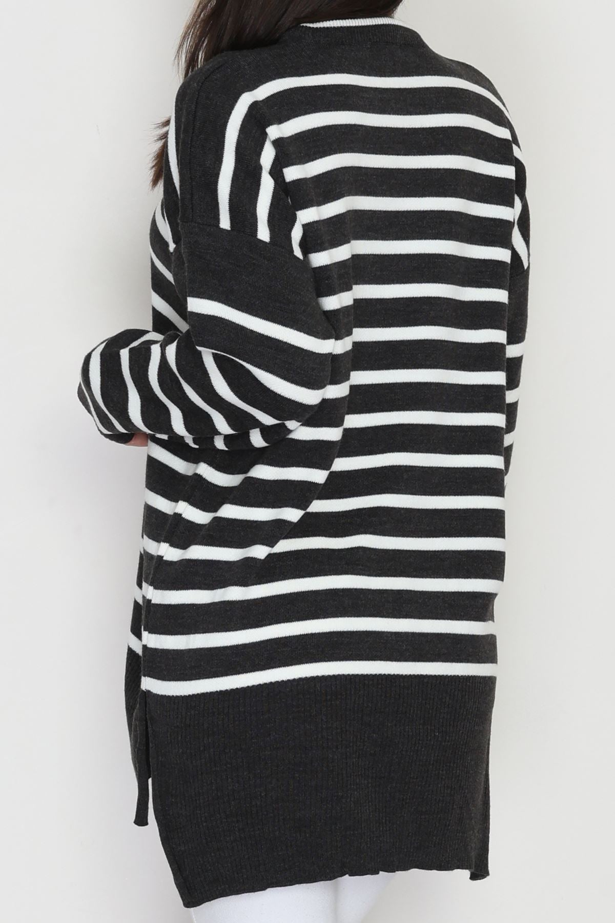 Çizgili Nakışlı Triko Tunik Antrasit - 4041.1247.