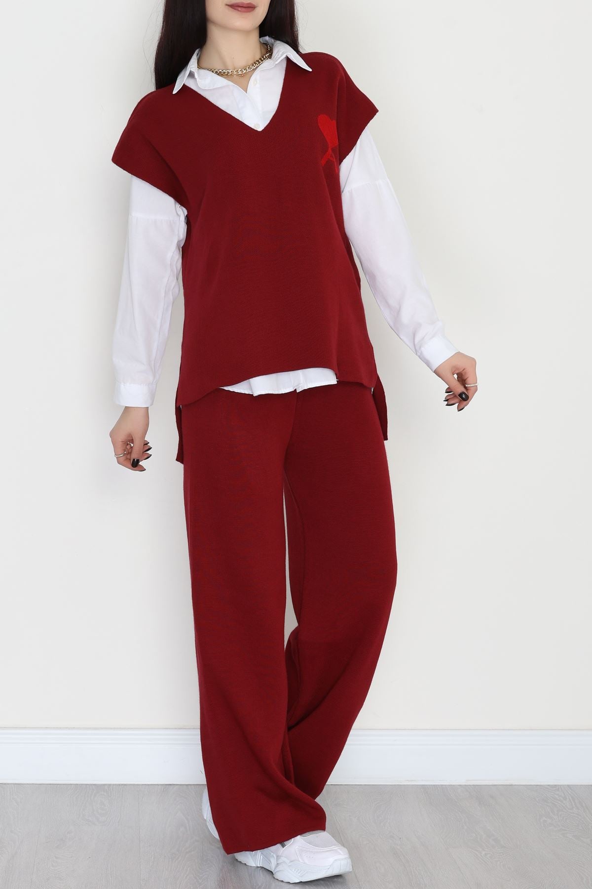 Baskılı Triko Takım Bordo - 7109.1247.