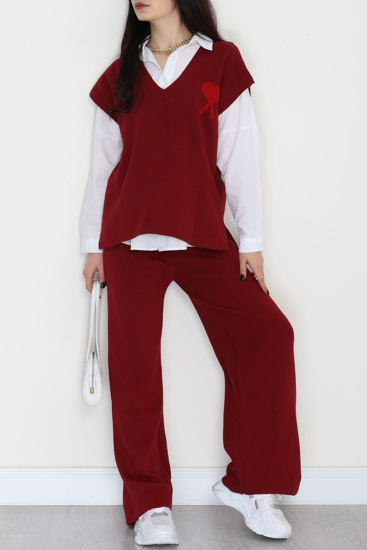 Baskılı Triko Takım Bordo - 7109.1247.