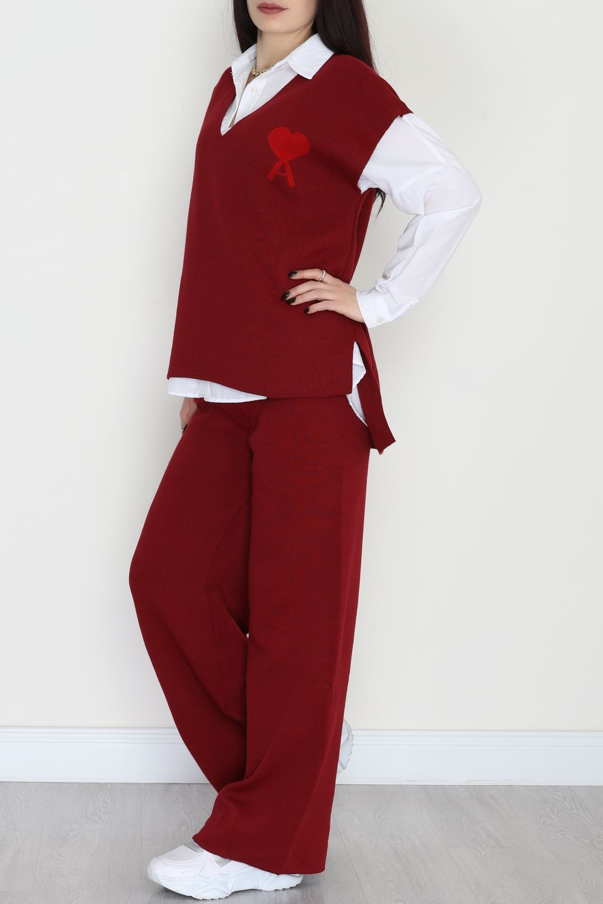 Baskılı Triko Takım Bordo - 7109.1247.