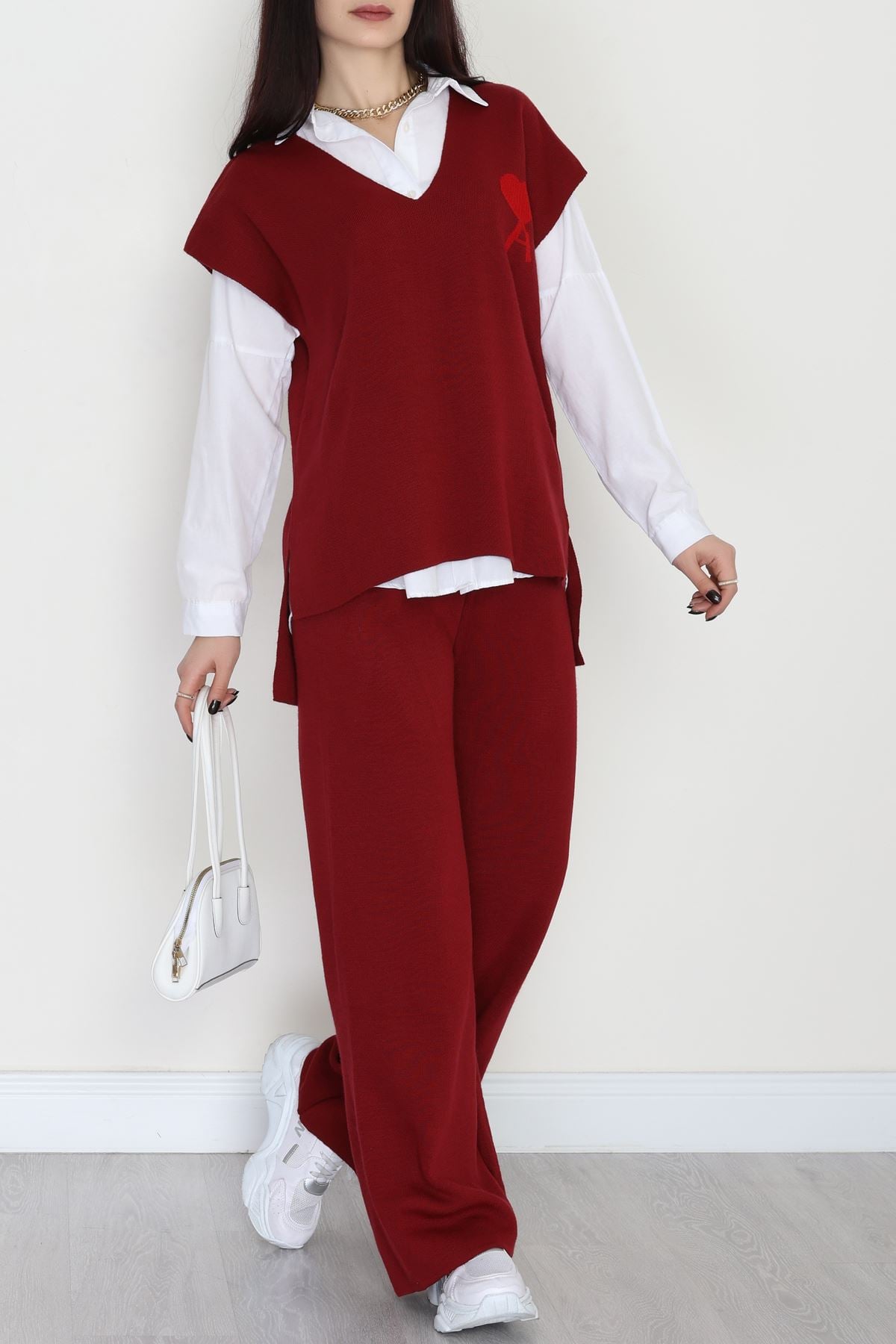 Baskılı Triko Takım Bordo - 7109.1247.