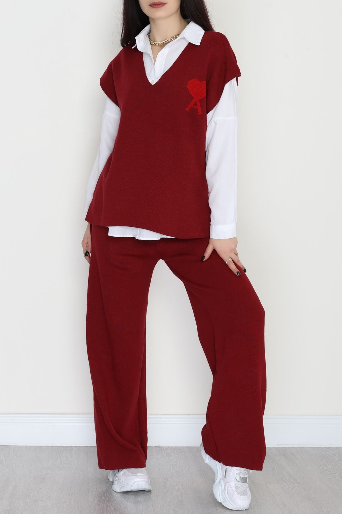 Baskılı Triko Takım Bordo - 7109.1247.