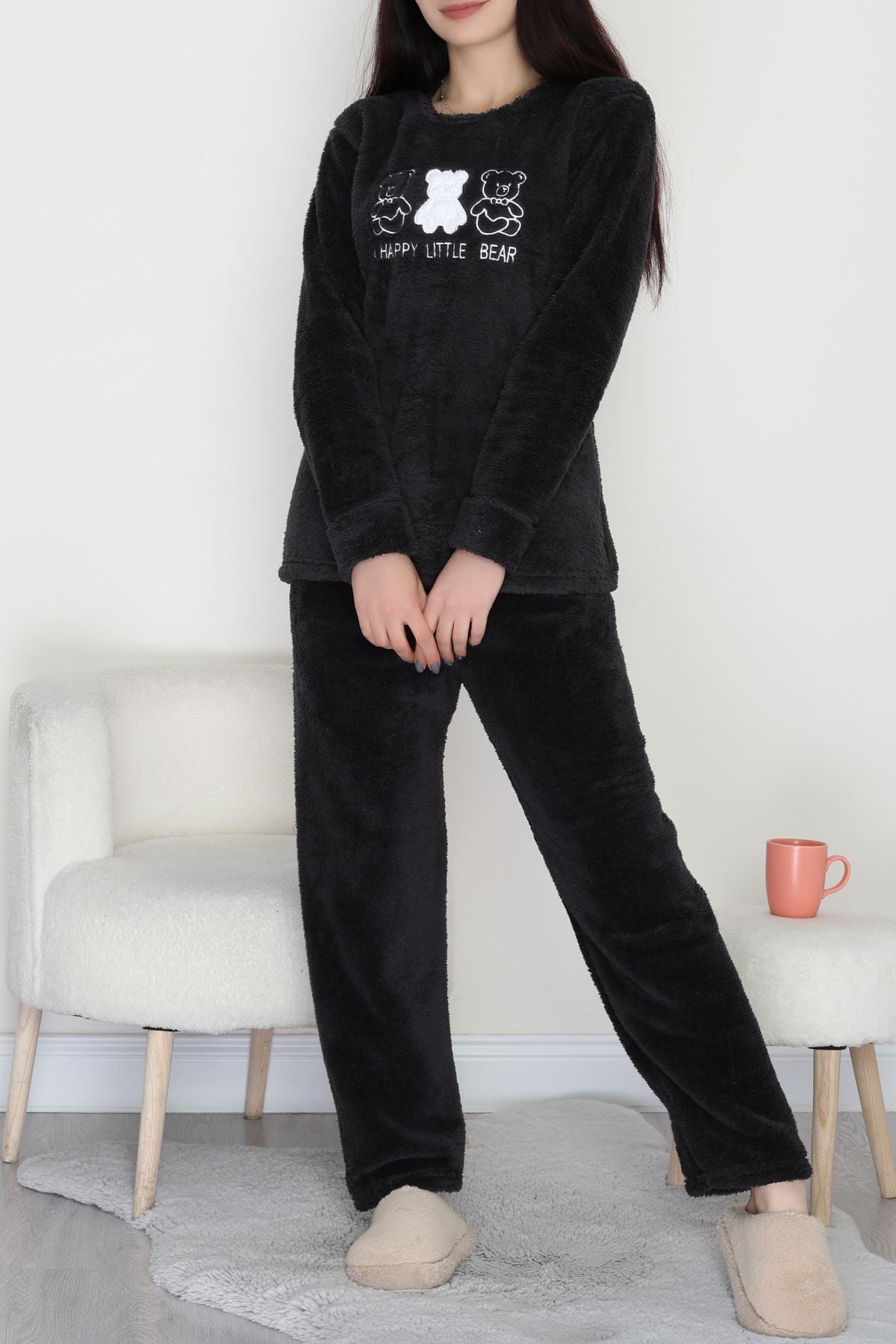 Peluş Pijama Takımı Antrasit - 52107.1961.