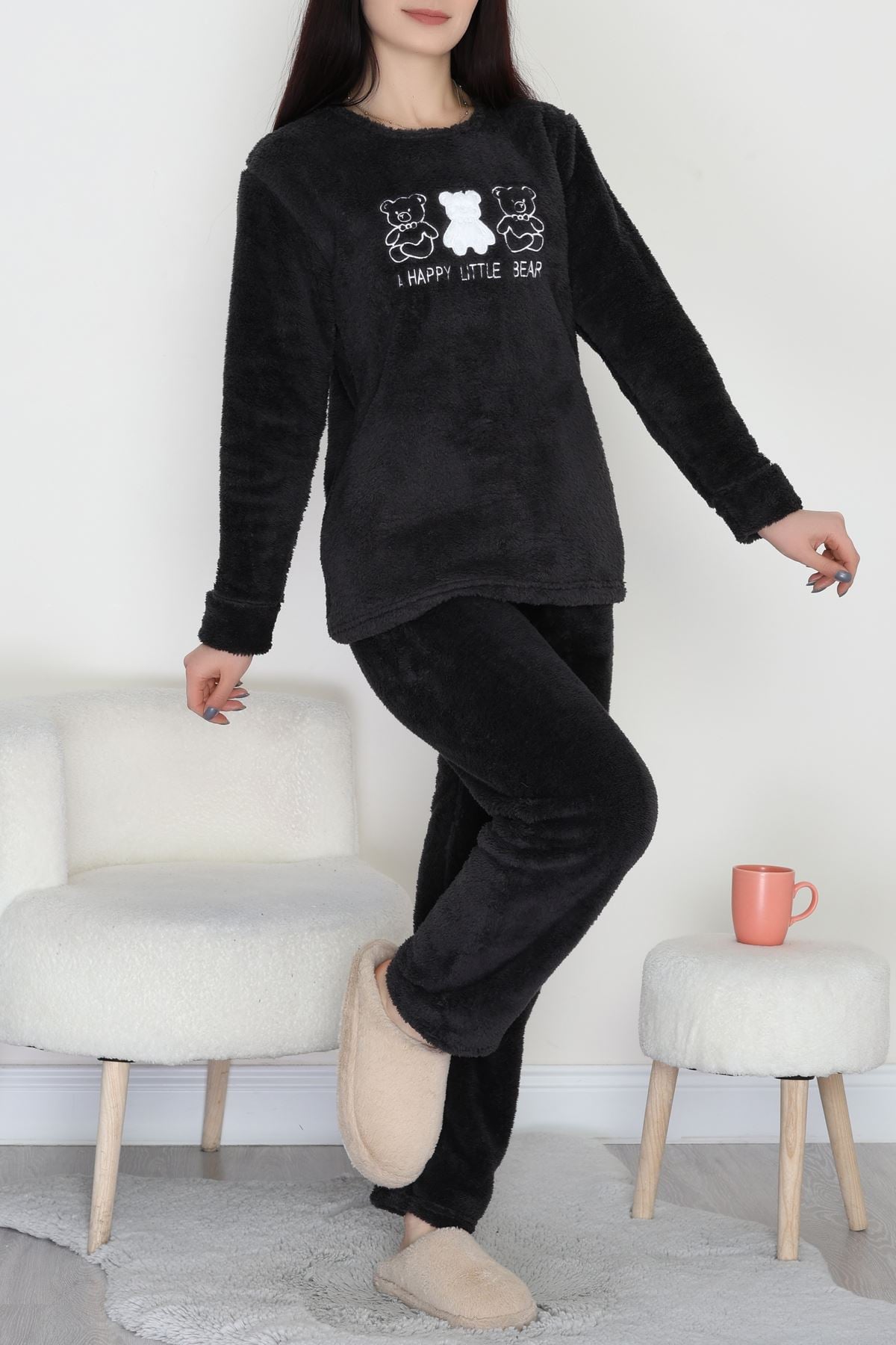 Peluş Pijama Takımı Antrasit - 52107.1961.