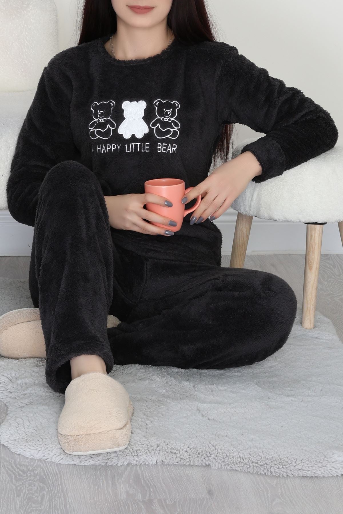 Peluş Pijama Takımı Antrasit - 52107.1961.