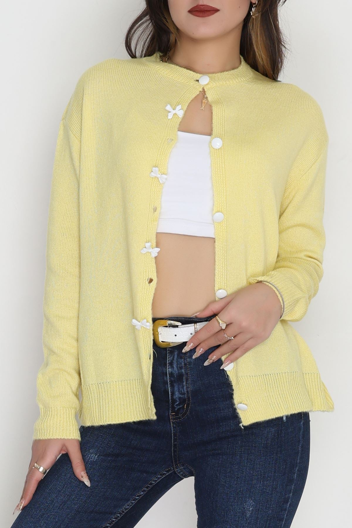 Fiyonk Detay Triko Hırka Sarı - 2396.1247.