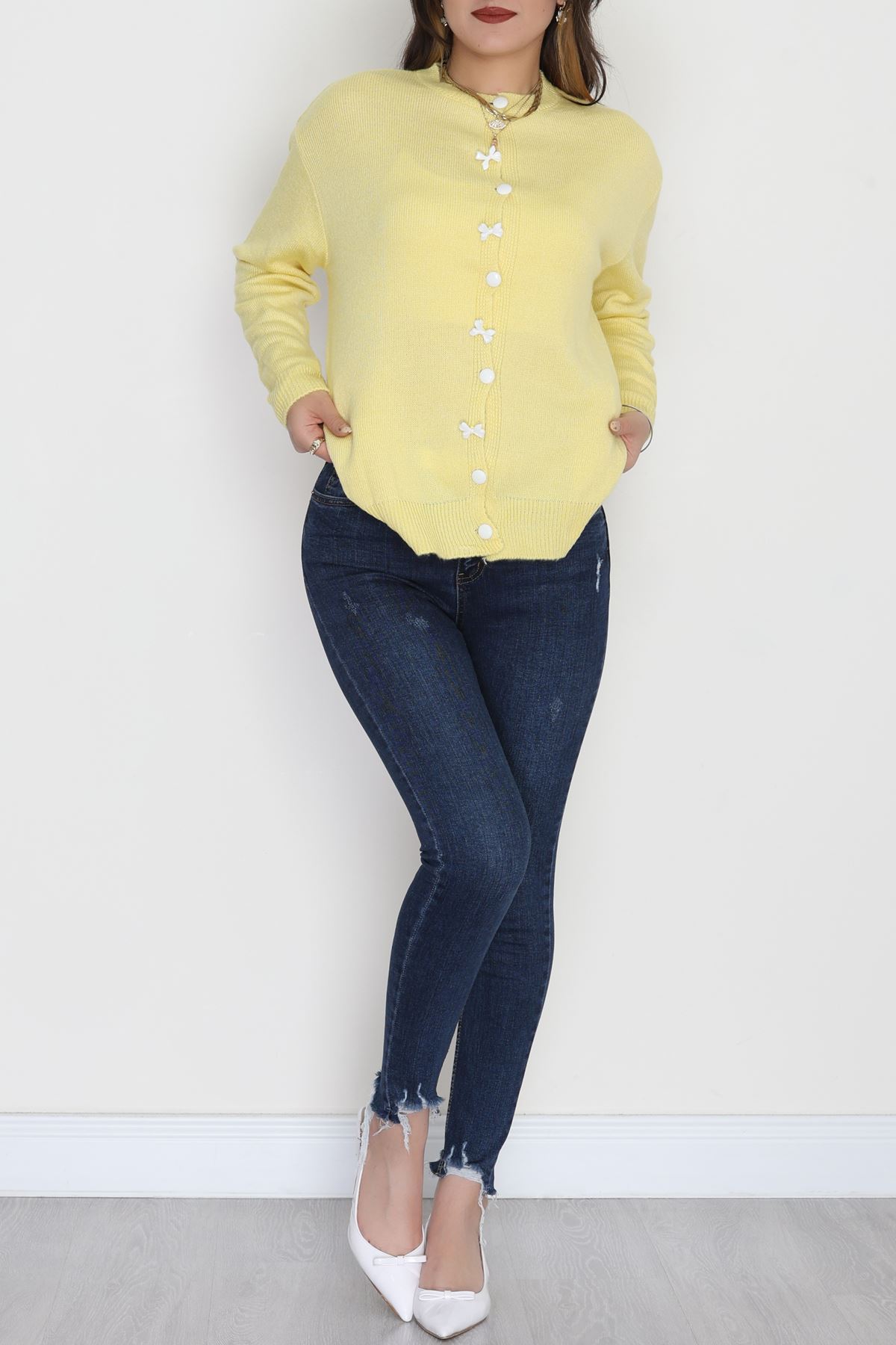 Fiyonk Detay Triko Hırka Sarı - 2396.1247.