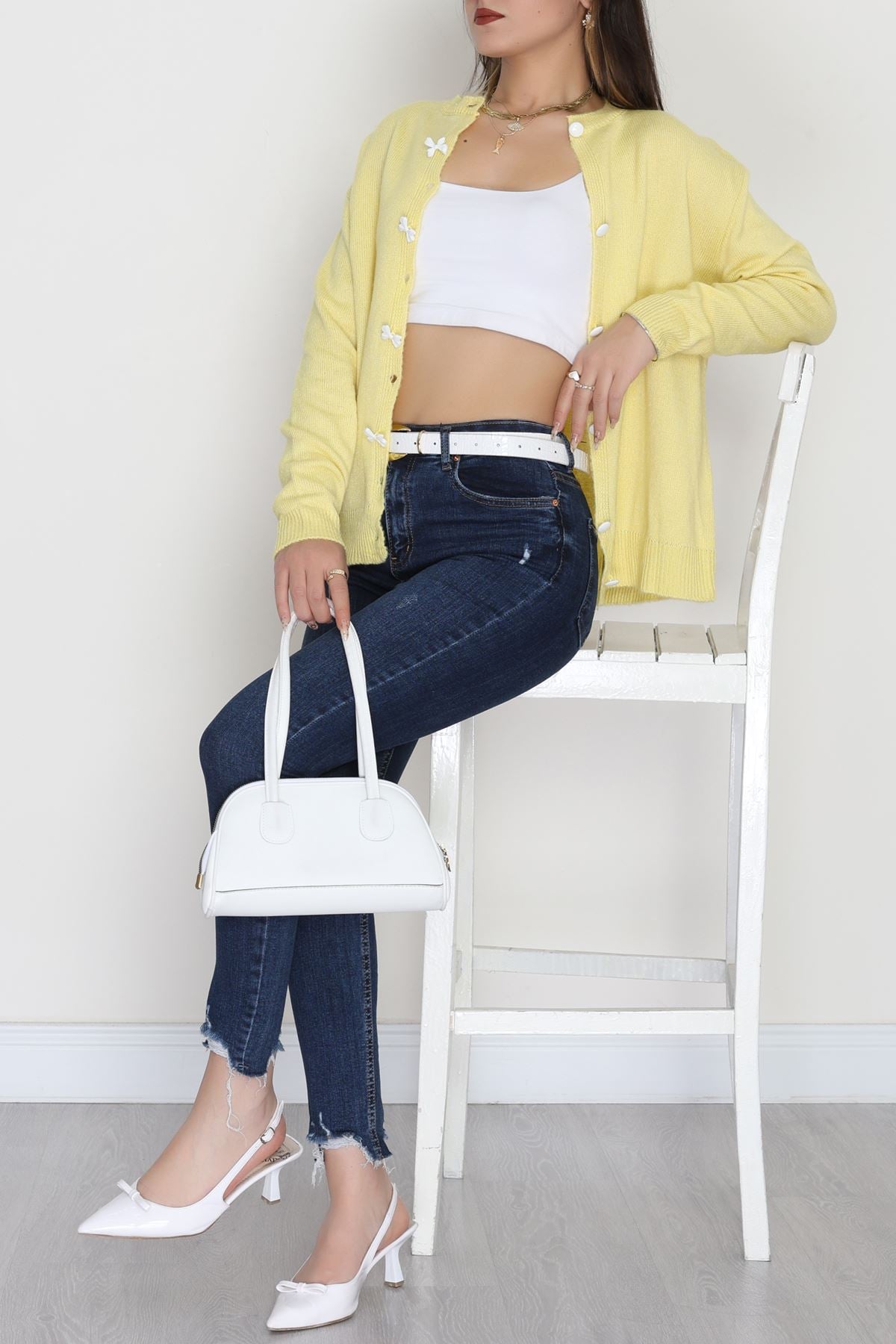 Fiyonk Detay Triko Hırka Sarı - 2396.1247.