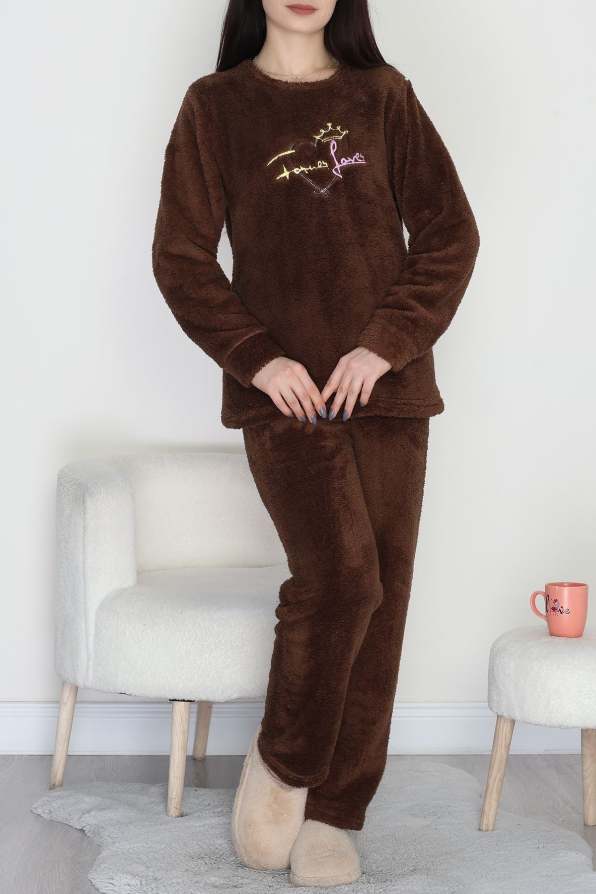 Peluş Pijama Takımı Kahve - 52105.1961.