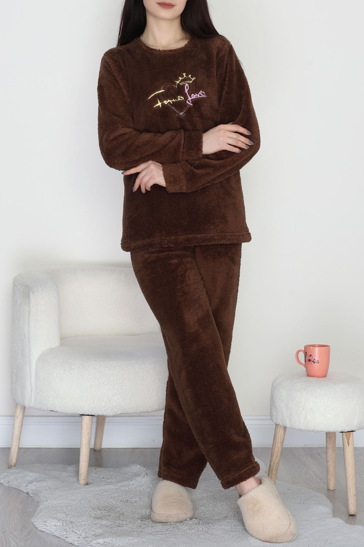 Peluş Pijama Takımı Kahve - 52105.1961.