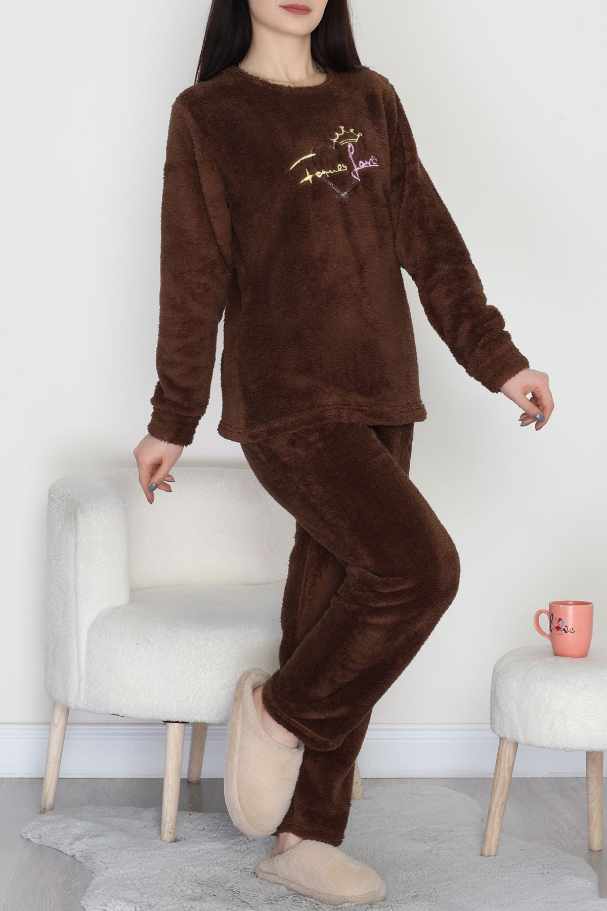 Peluş Pijama Takımı Kahve - 52105.1961.