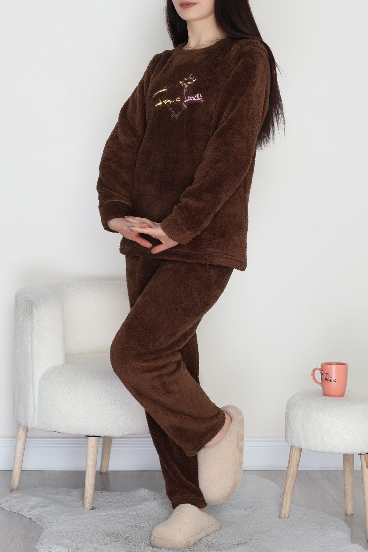 Peluş Pijama Takımı Kahve - 52105.1961.