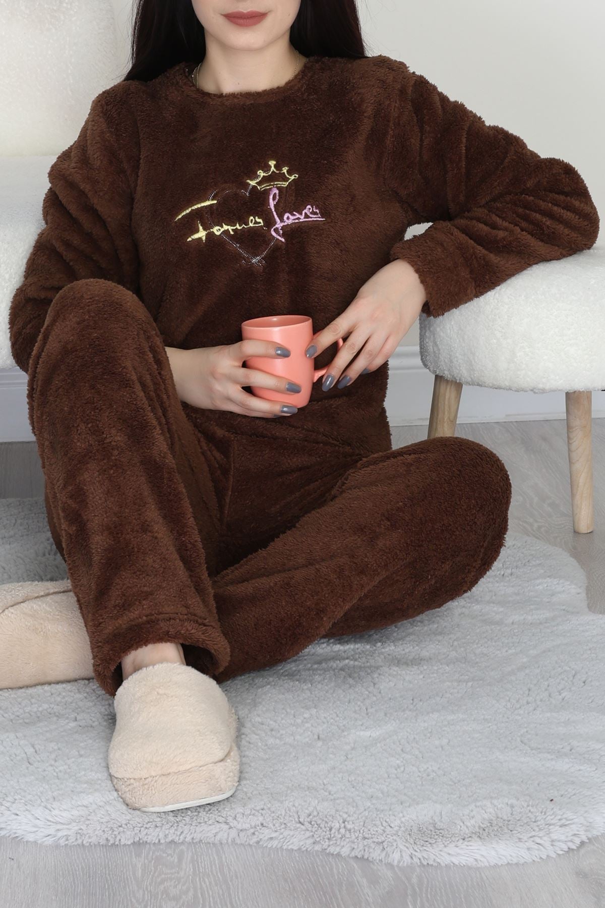 Peluş Pijama Takımı Kahve - 52105.1961.