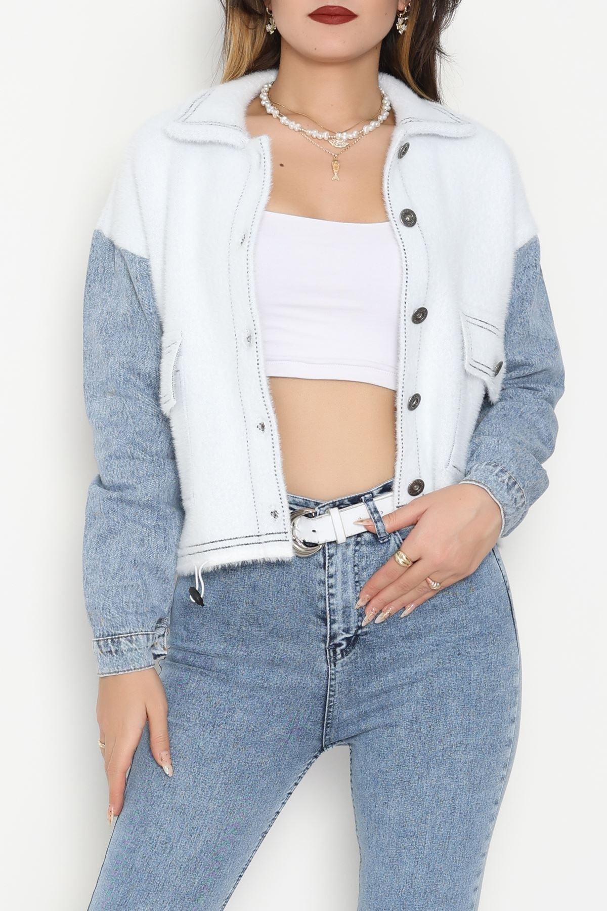 Kot Kollu Ceket Beyazmavi - 2225.1765.