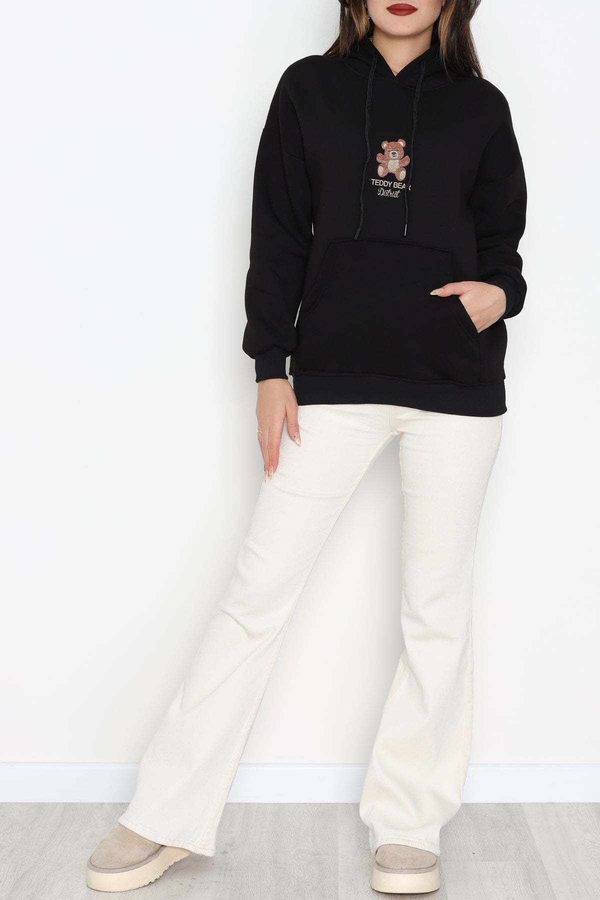 3 İplik Kanguru Cepli Kapşonlu Sweat Siyah - 42254.1878.