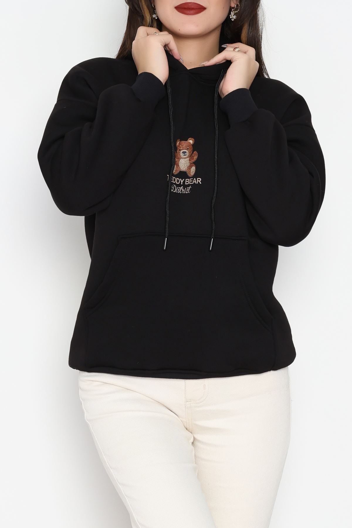 3 İplik Kanguru Cepli Kapşonlu Sweat Siyah - 42254.1878.