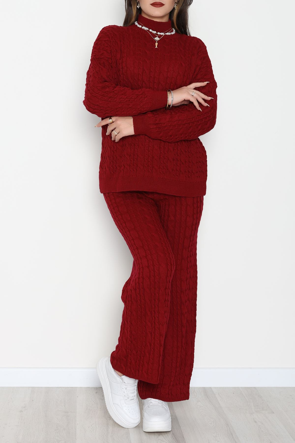 Atkılı 3'Lü Triko Takım Bordo - 2288.1247.