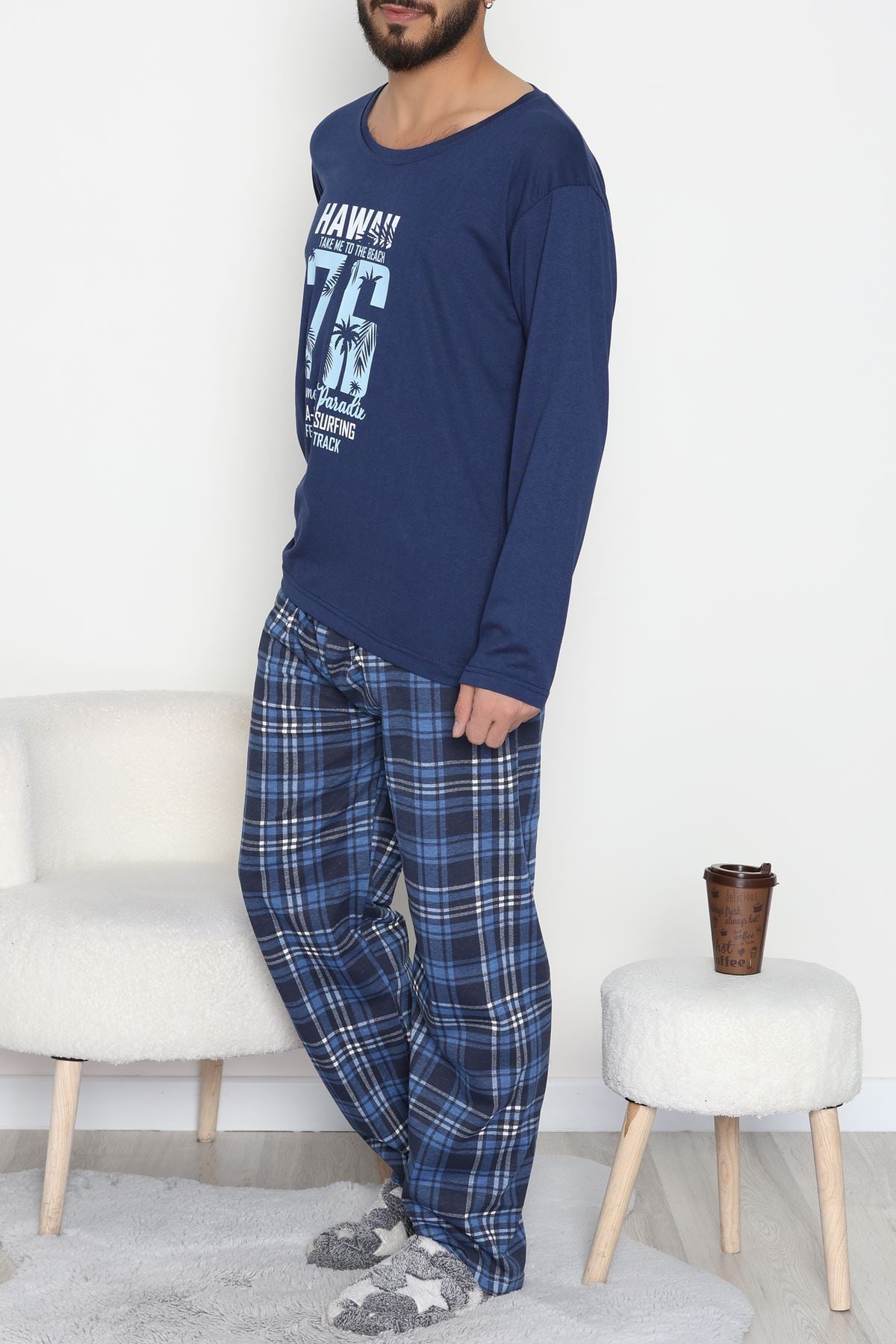 Baskılı Erkek Pijama Takımı Lacivert - 40293.1838.