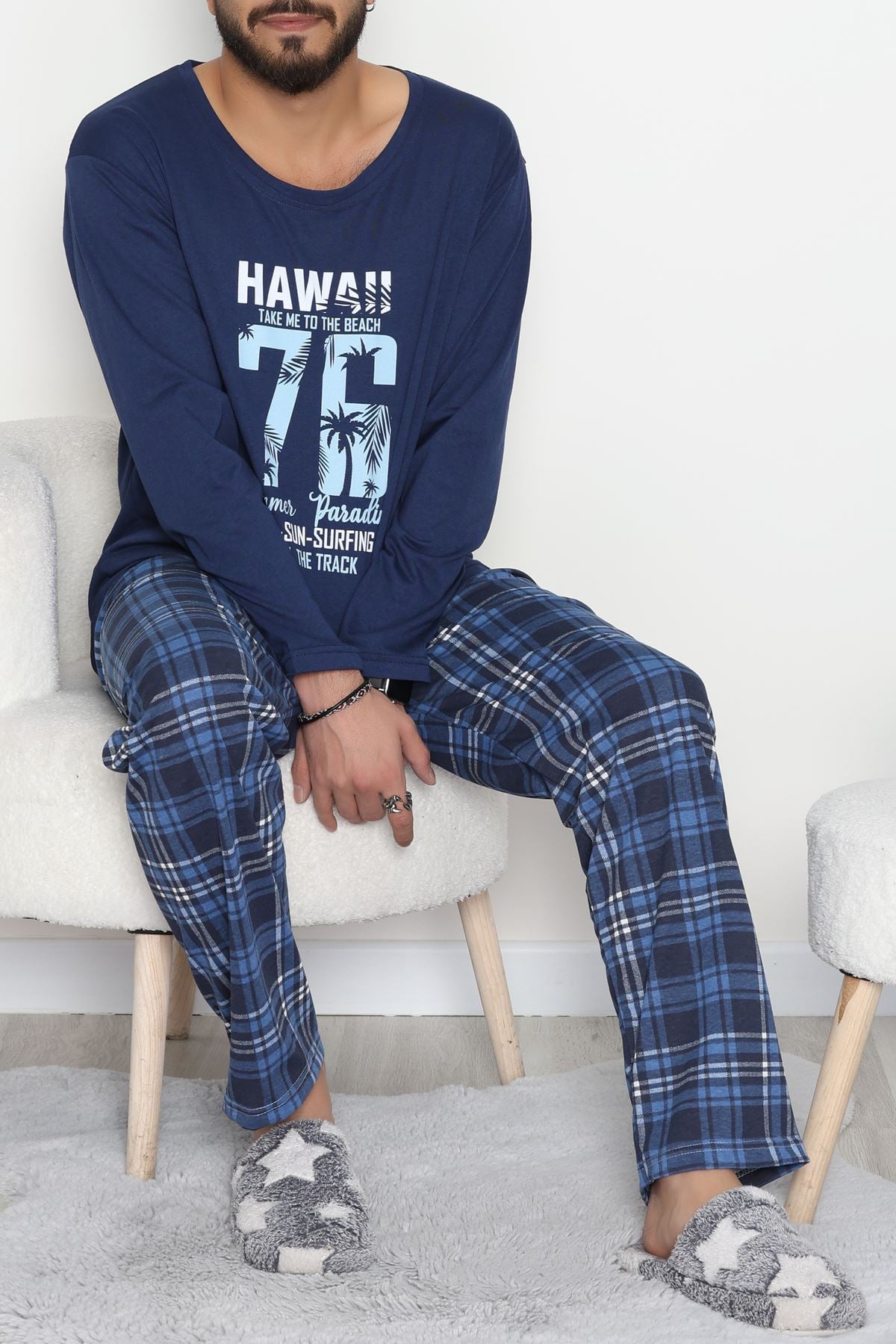 Baskılı Erkek Pijama Takımı Lacivert - 40293.1838.