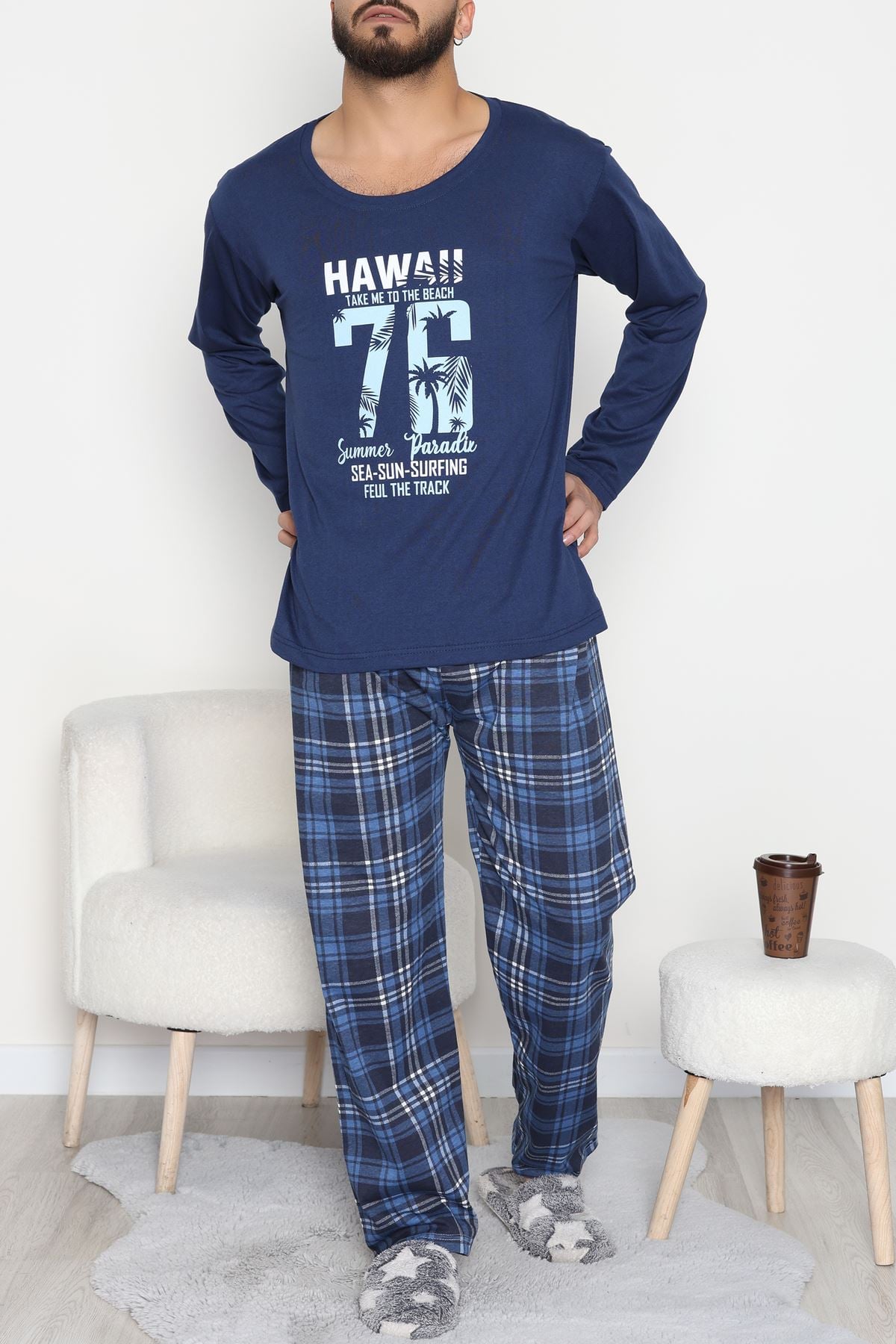 Baskılı Erkek Pijama Takımı Lacivert - 40293.1838.