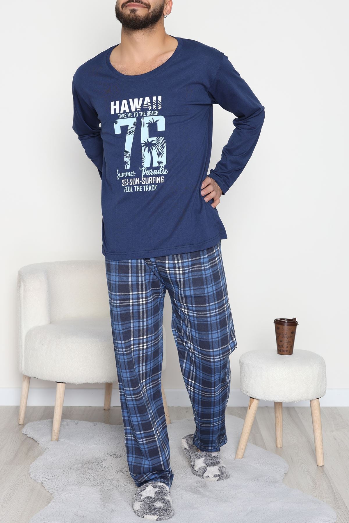 Baskılı Erkek Pijama Takımı Lacivert - 40293.1838.