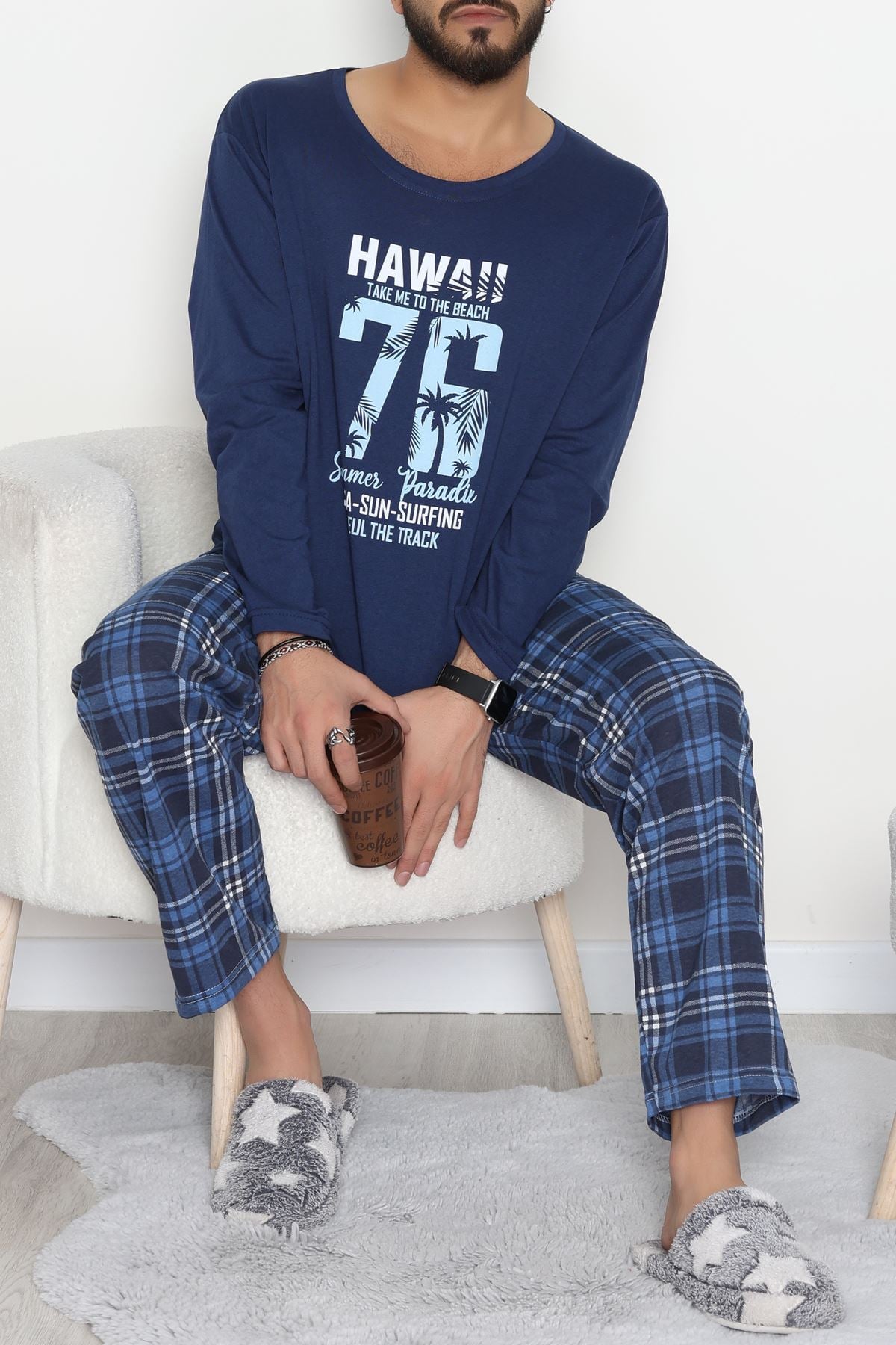 Baskılı Erkek Pijama Takımı Lacivert - 40293.1838.