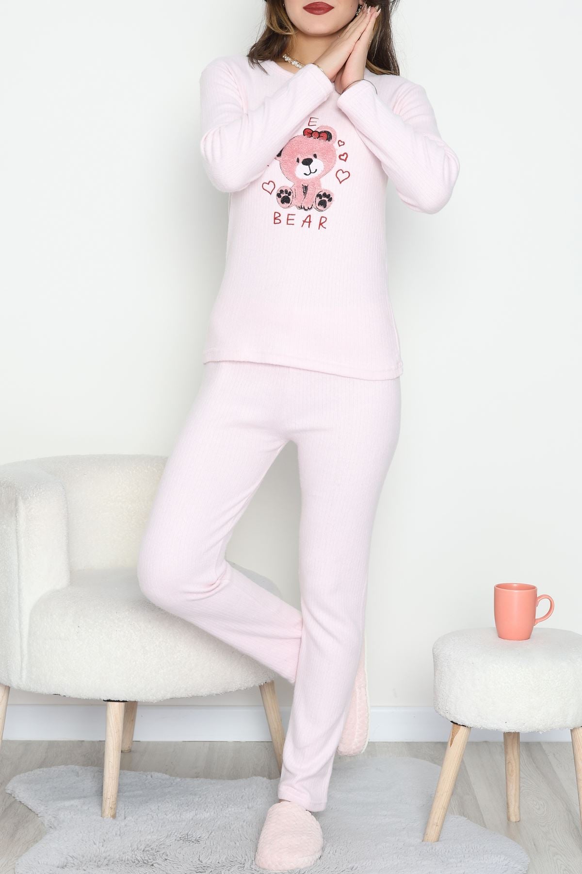 Nakışlı İnterlok Pijama Takımı Pembeayıcık - 800.1287.