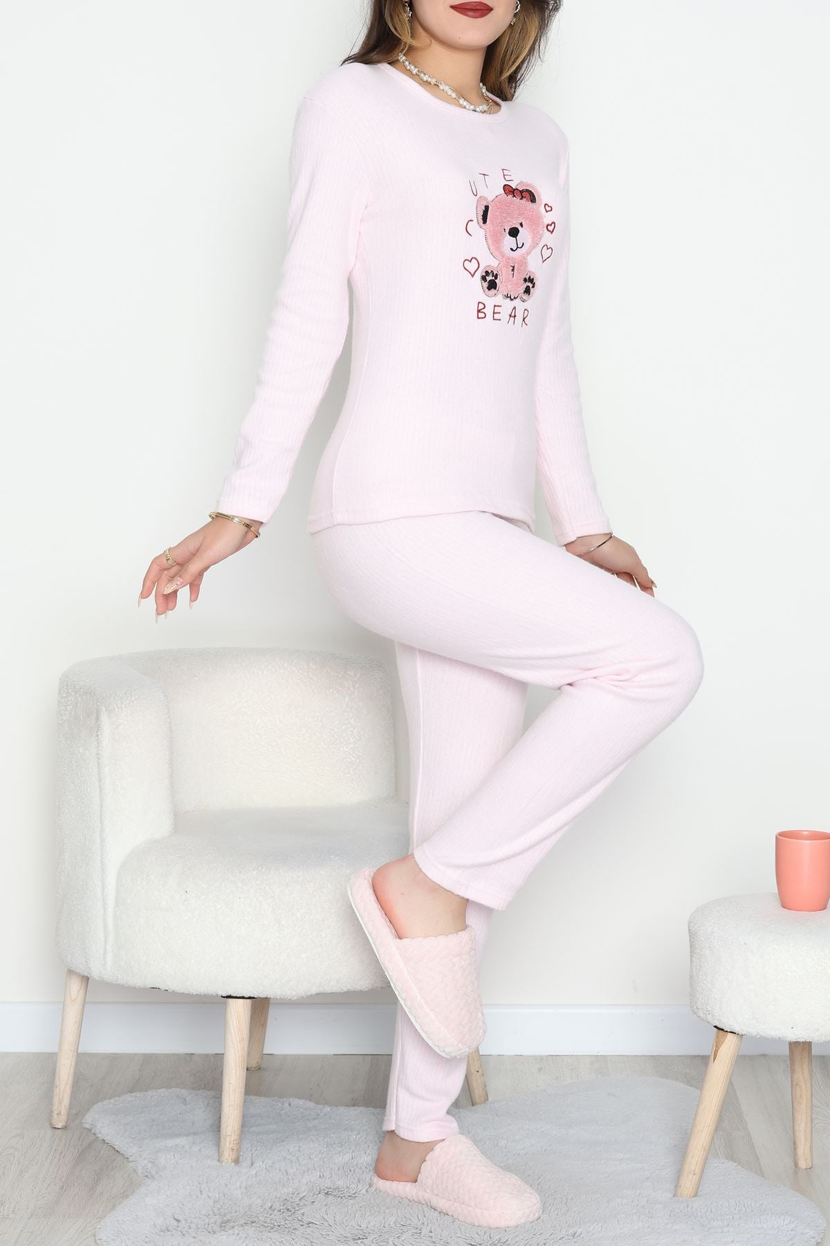 Nakışlı İnterlok Pijama Takımı Pembeayıcık - 800.1287.
