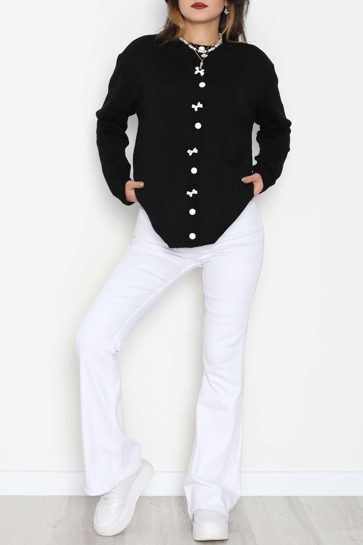 Fiyonk Detay Triko Hırka Siyah - 2396.1247.