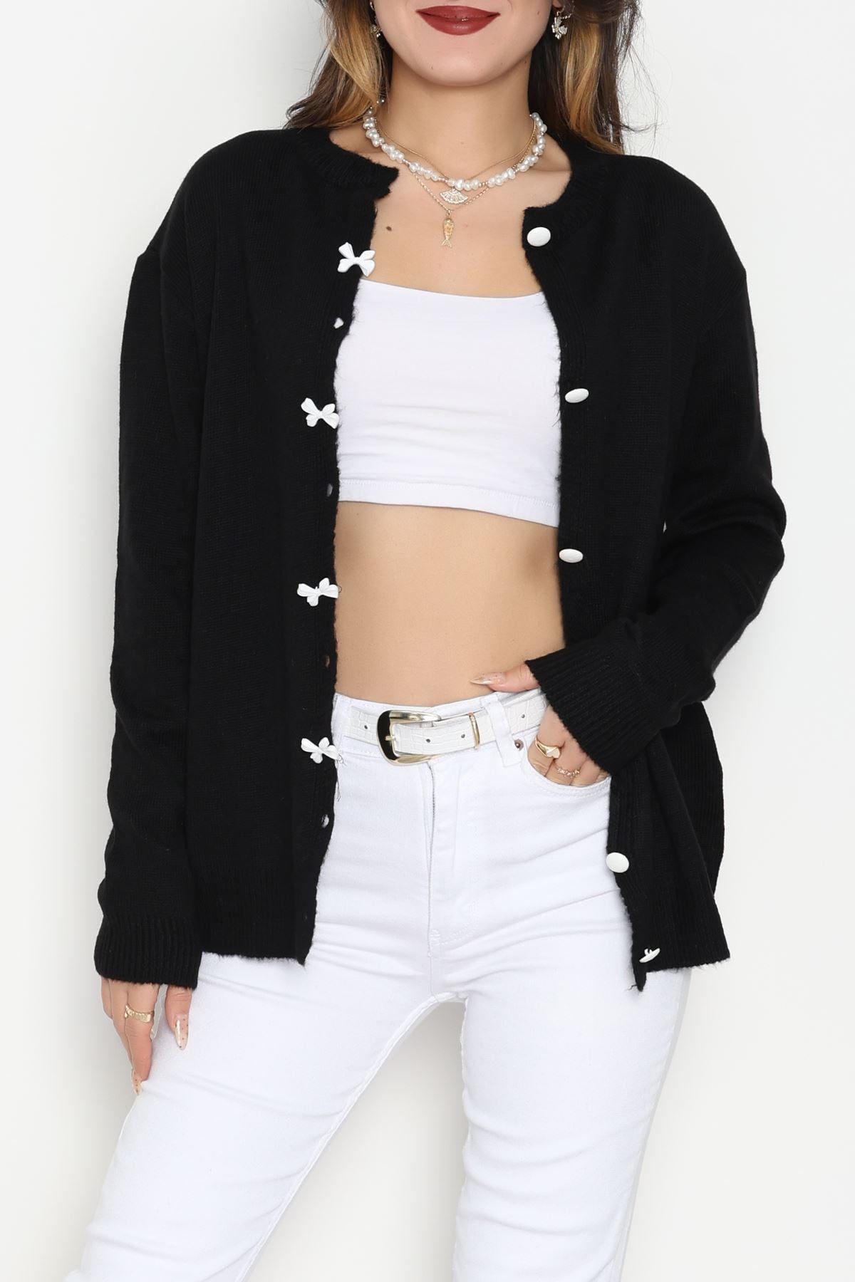 Fiyonk Detay Triko Hırka Siyah - 2396.1247.