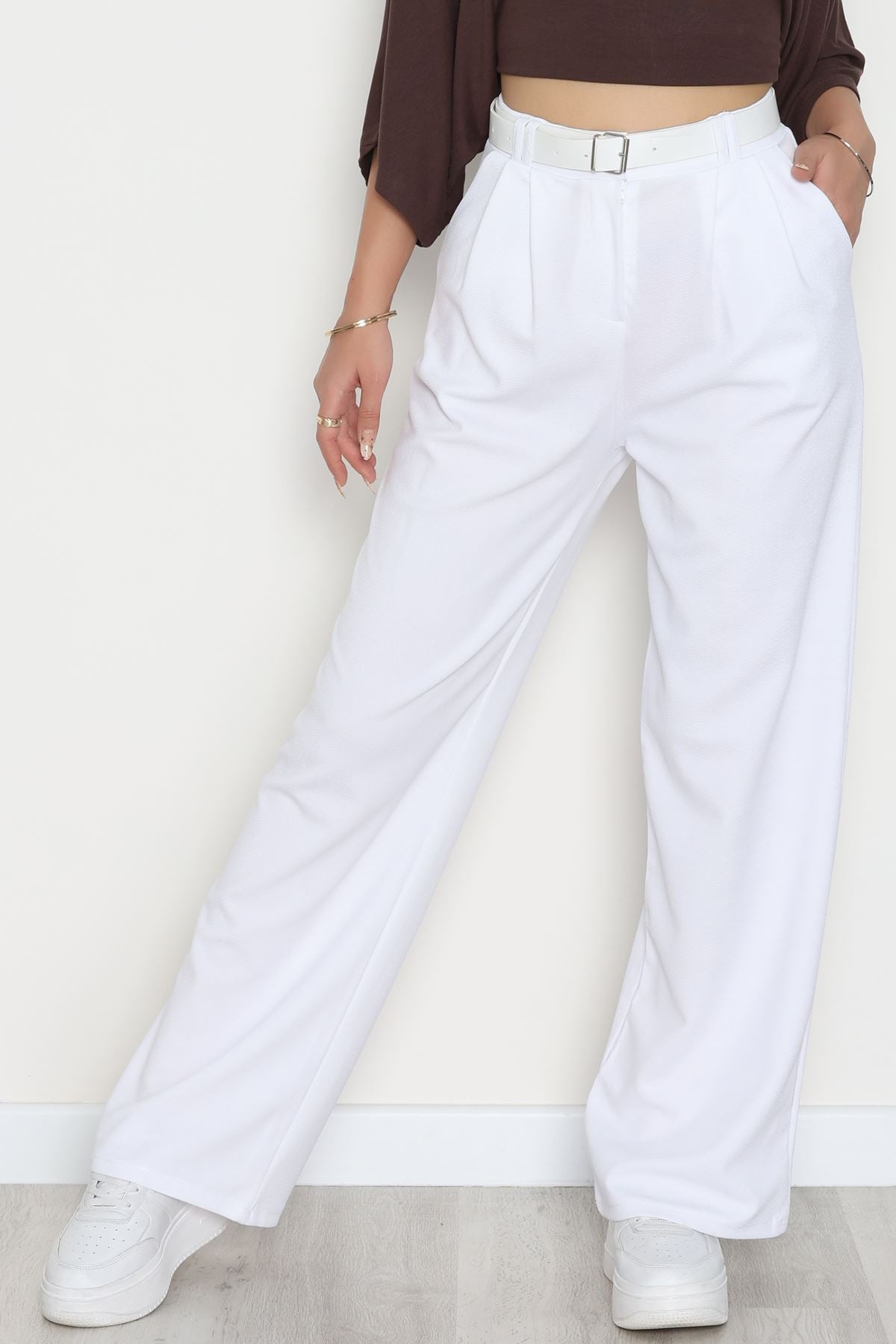 Zra Krep Palazzo Pantolon Beyaz - 30777.1865.