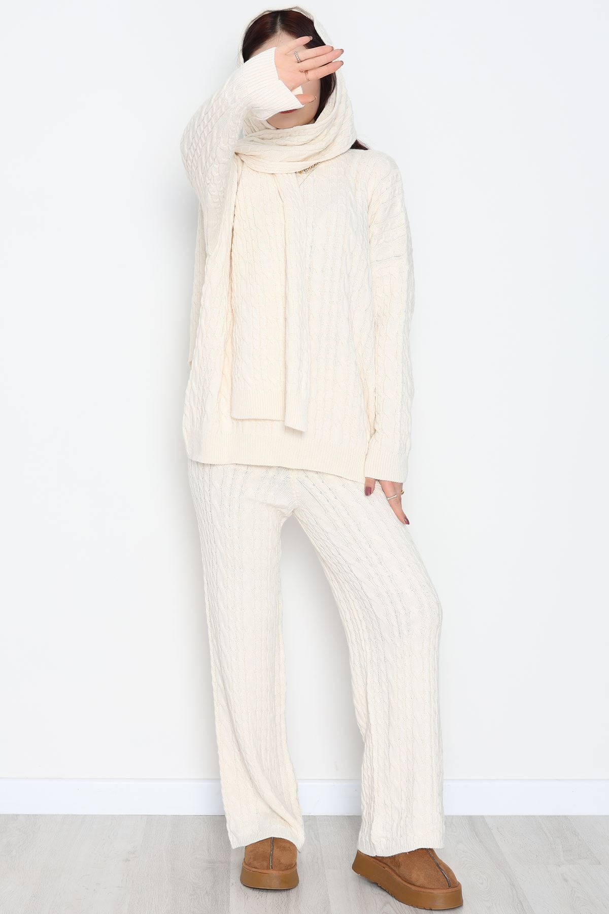 Atkılı 3'Lü Triko Takım Bej - 2288.1247.