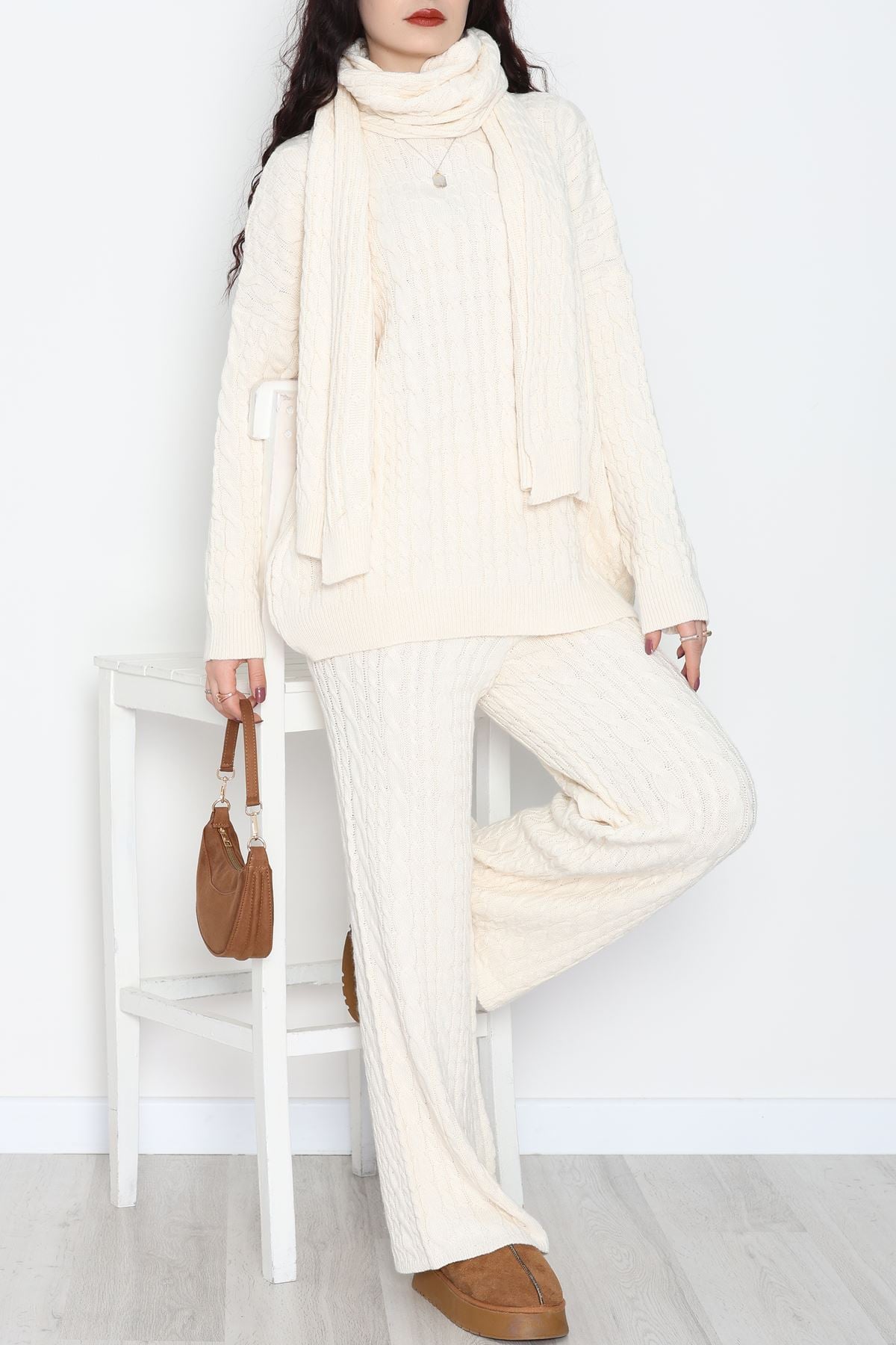 Atkılı 3'Lü Triko Takım Bej - 2288.1247.