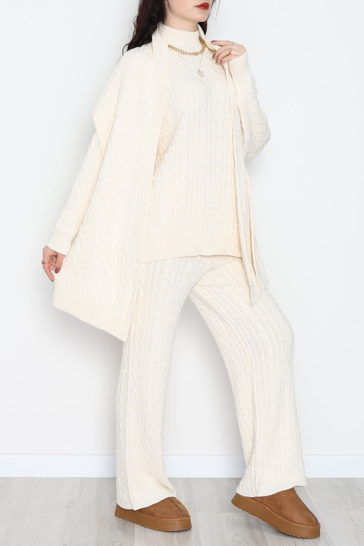 Atkılı 3'Lü Triko Takım Bej - 2288.1247.