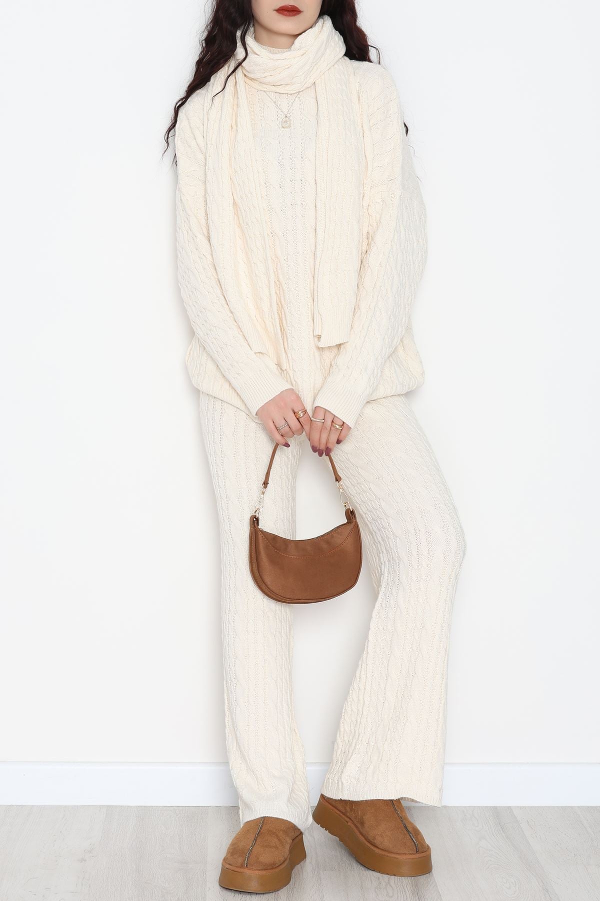 Atkılı 3'Lü Triko Takım Bej - 2288.1247.