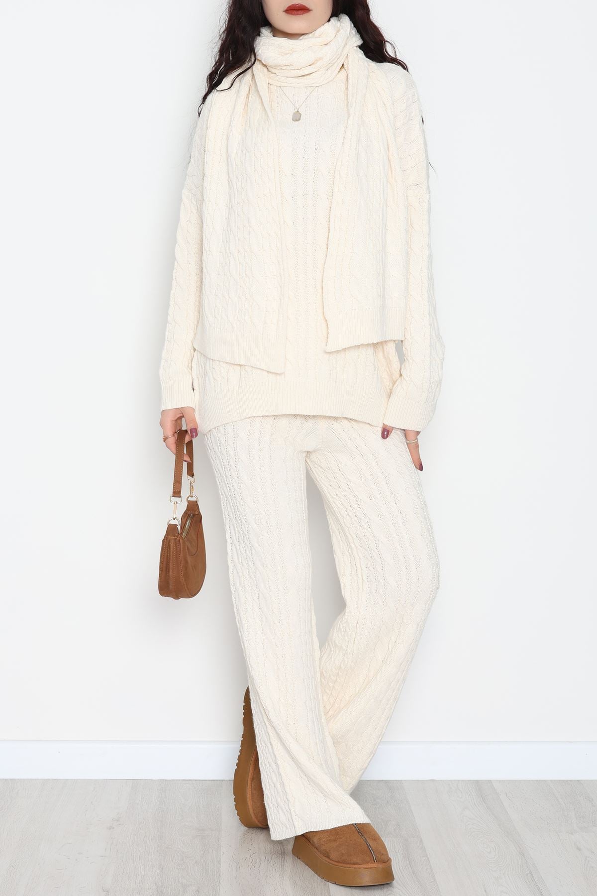 Atkılı 3'Lü Triko Takım Bej - 2288.1247.