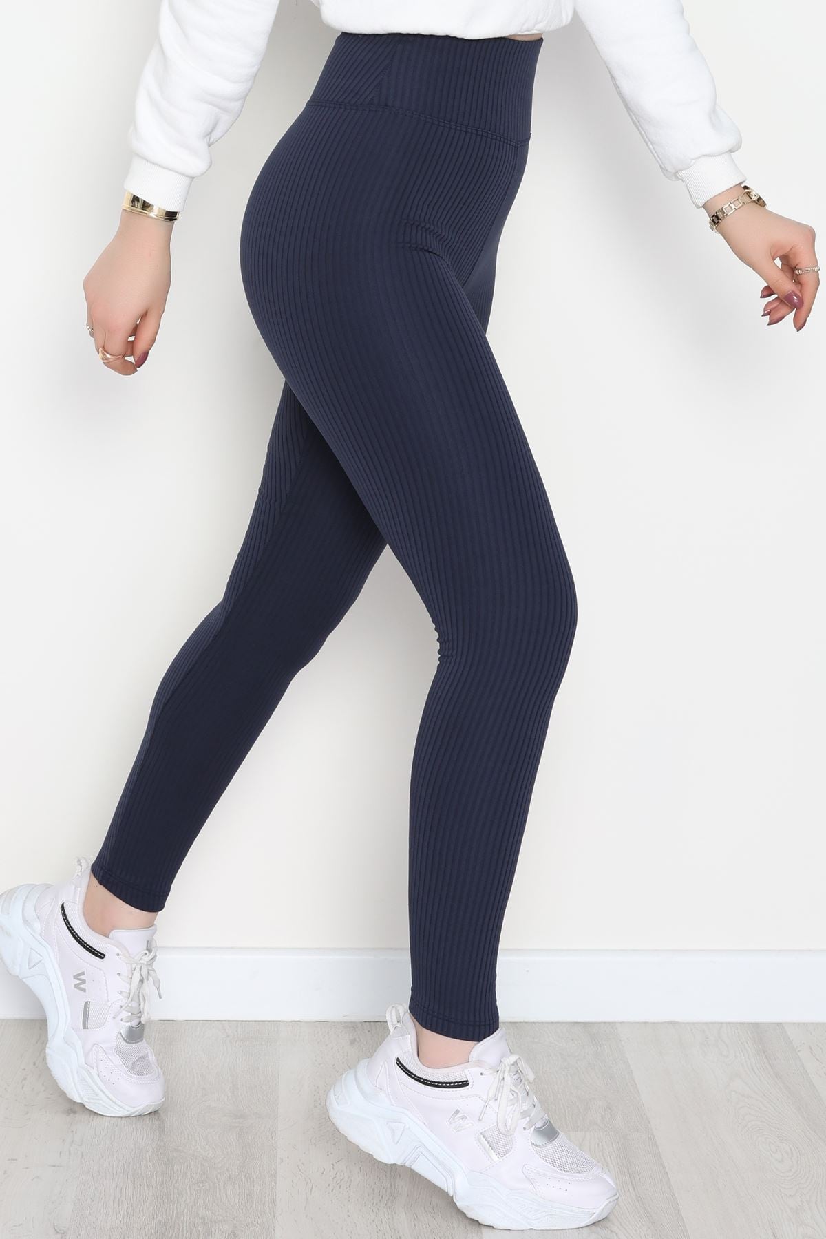 Şardonlu Yumuşak Dokulu Fitilli Tayt Lacivert - 52085.1098.