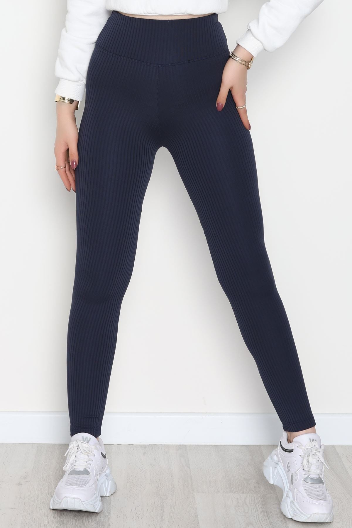 Şardonlu Yumuşak Dokulu Fitilli Tayt Lacivert - 52085.1098.