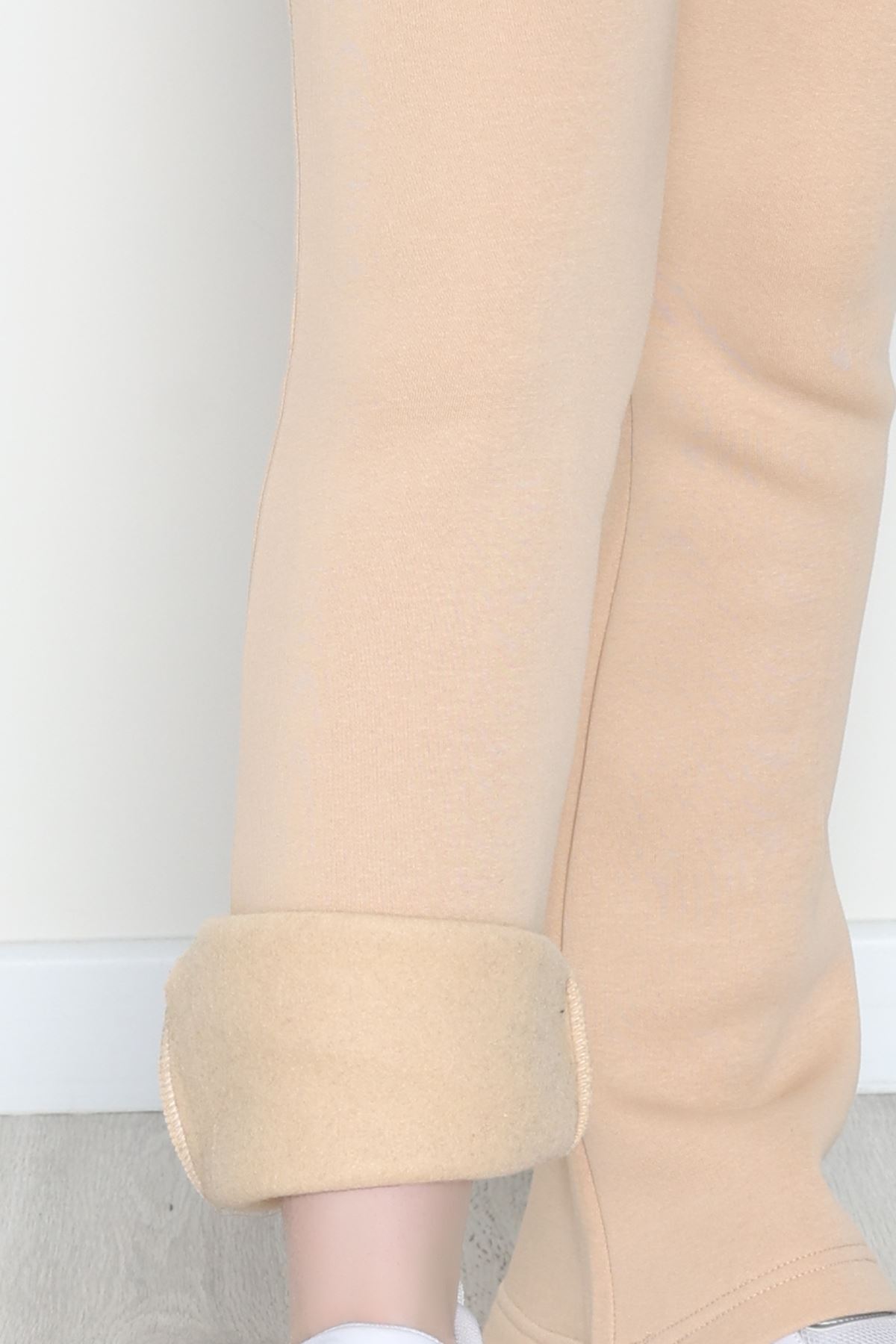 3 İplik İspanyol Paça Eşofman Altı Bej - 42522.1878.