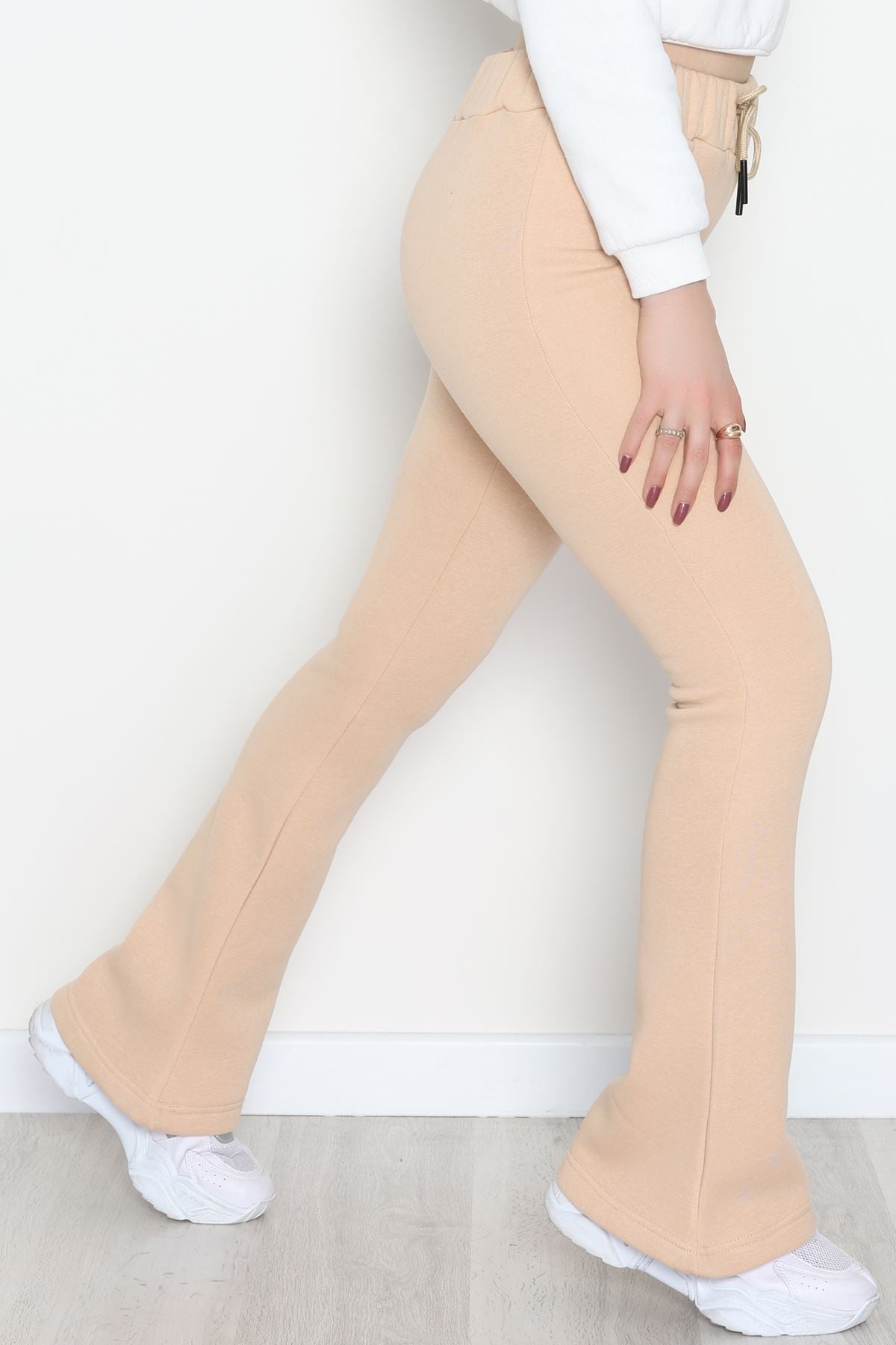 3 İplik İspanyol Paça Eşofman Altı Bej - 42522.1878.