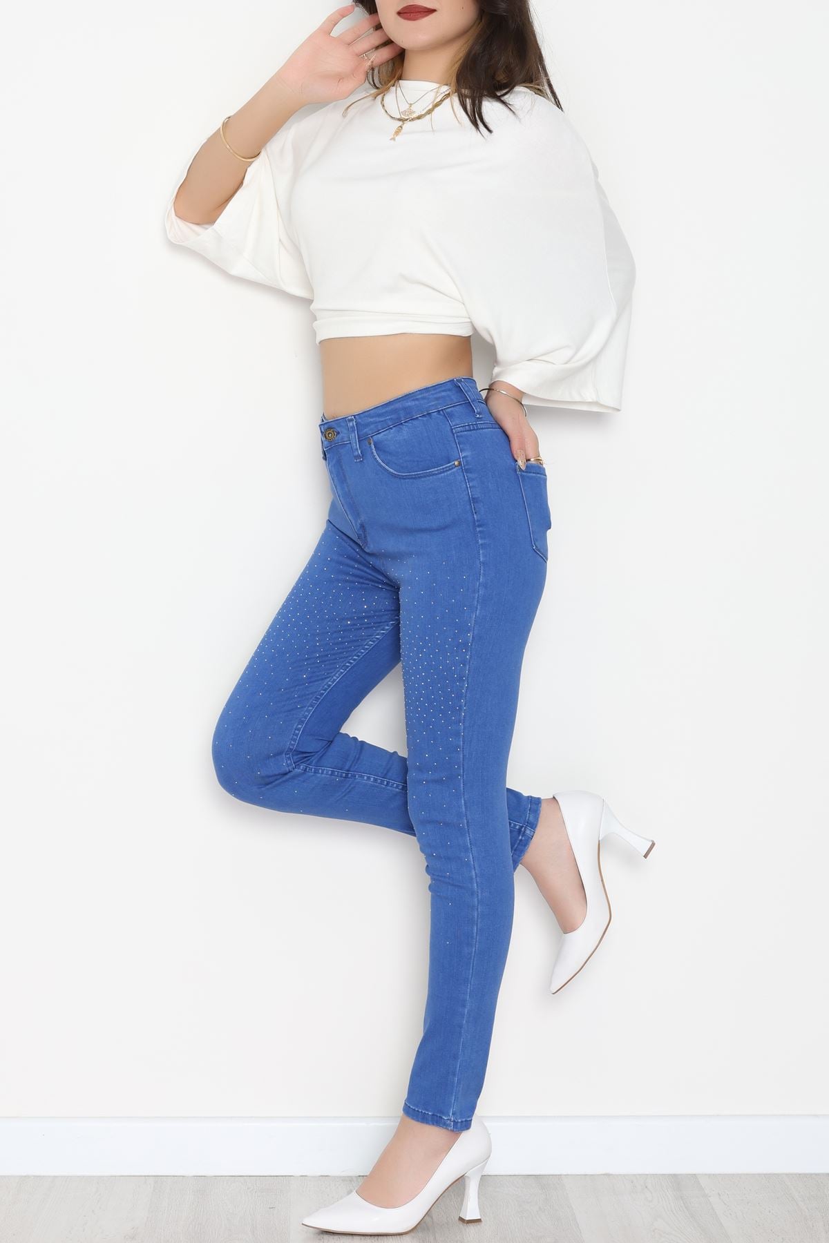 Taşlı Dar Paça Kot Pantolon Mavi - 31656.2112.