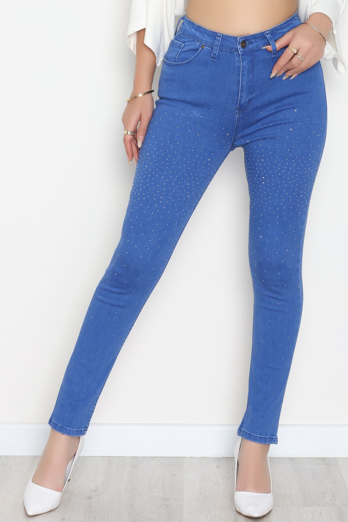 Taşlı Dar Paça Kot Pantolon Mavi - 31656.2112.