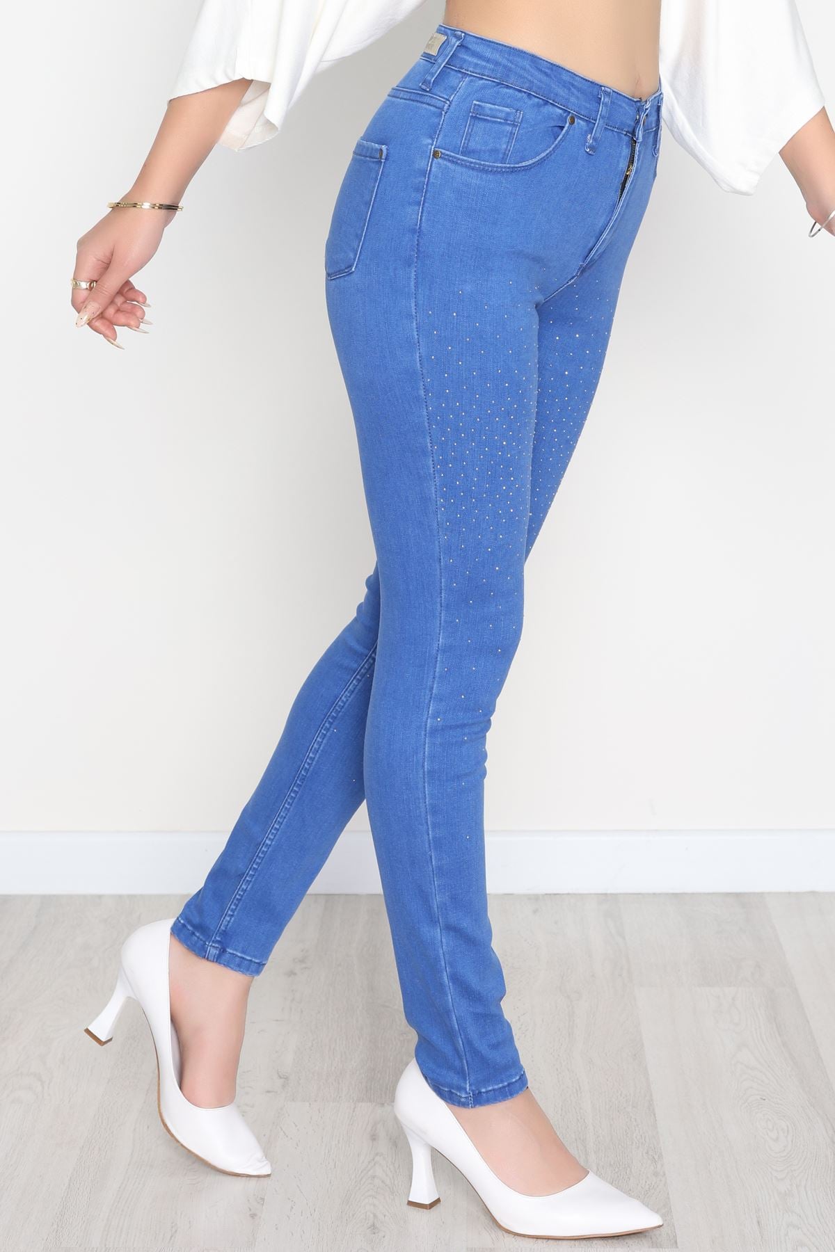 Taşlı Dar Paça Kot Pantolon Mavi - 31656.2112.