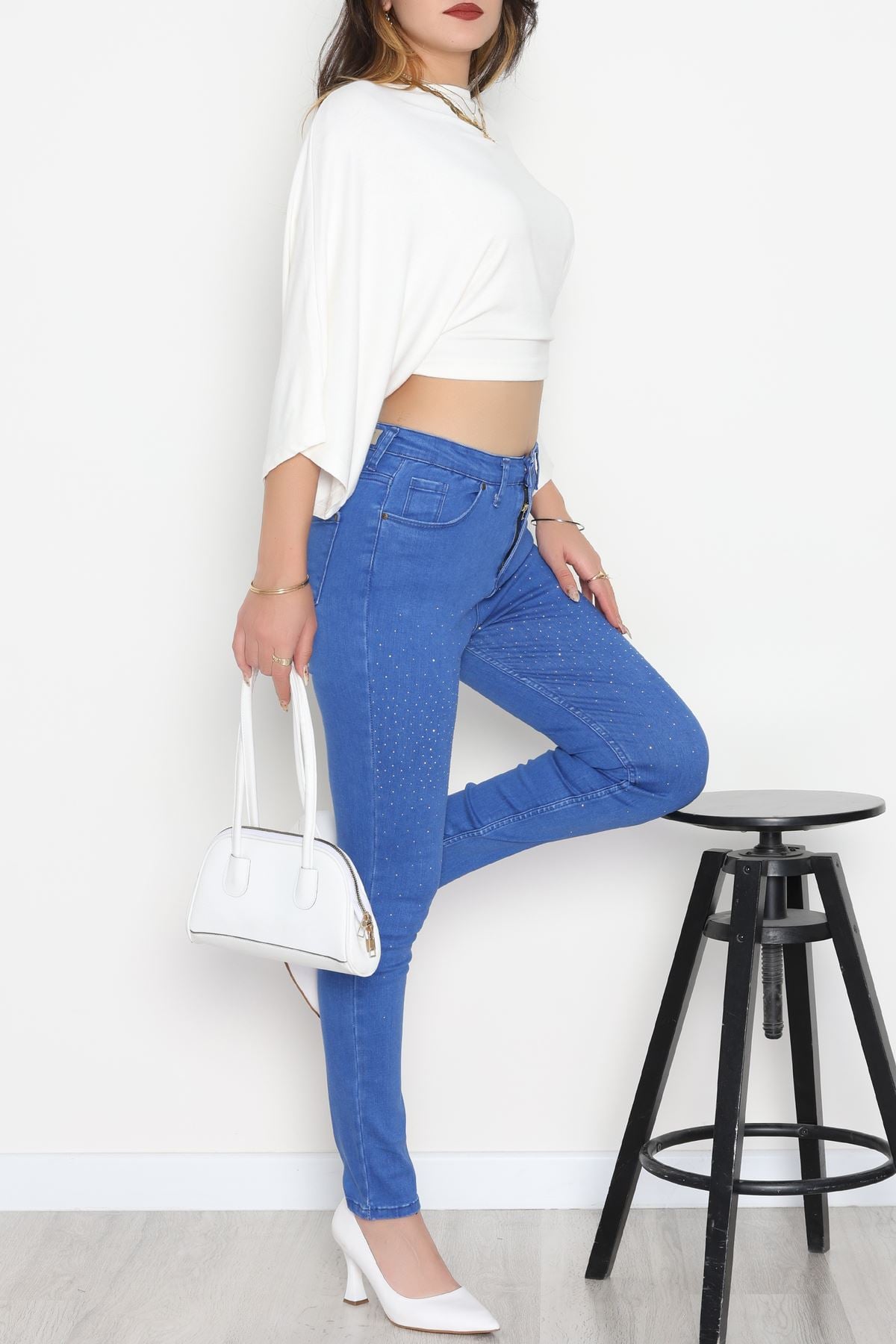 Taşlı Dar Paça Kot Pantolon Mavi - 31656.2112.