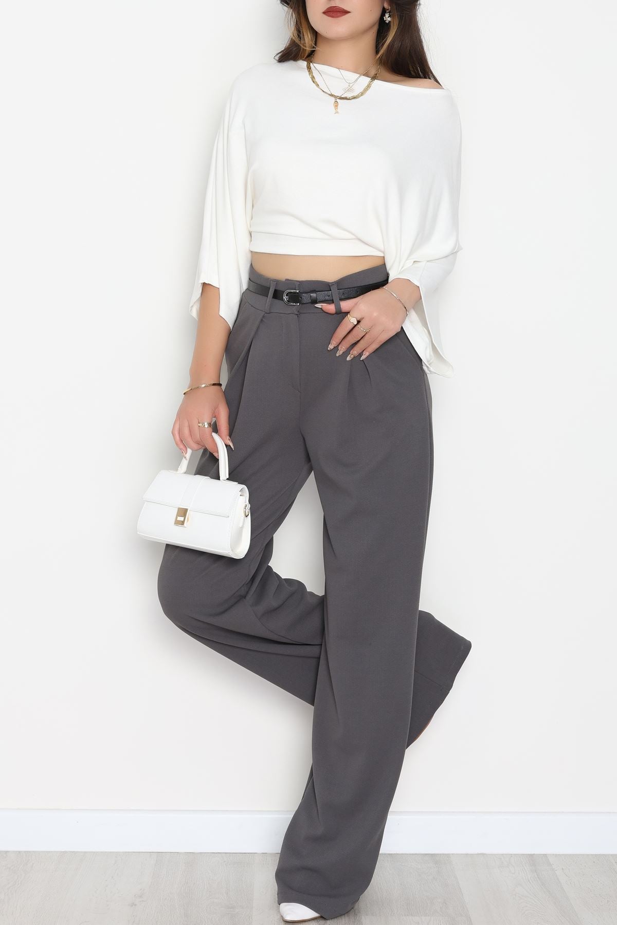 Pileli Palazzo Pantolon Füme - 51047.1999.