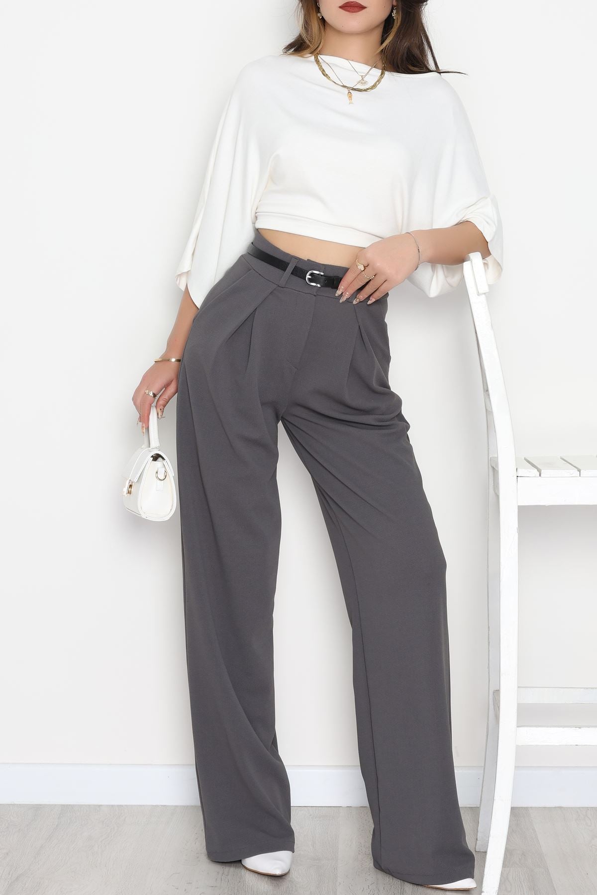 Pileli Palazzo Pantolon Füme - 51047.1999.