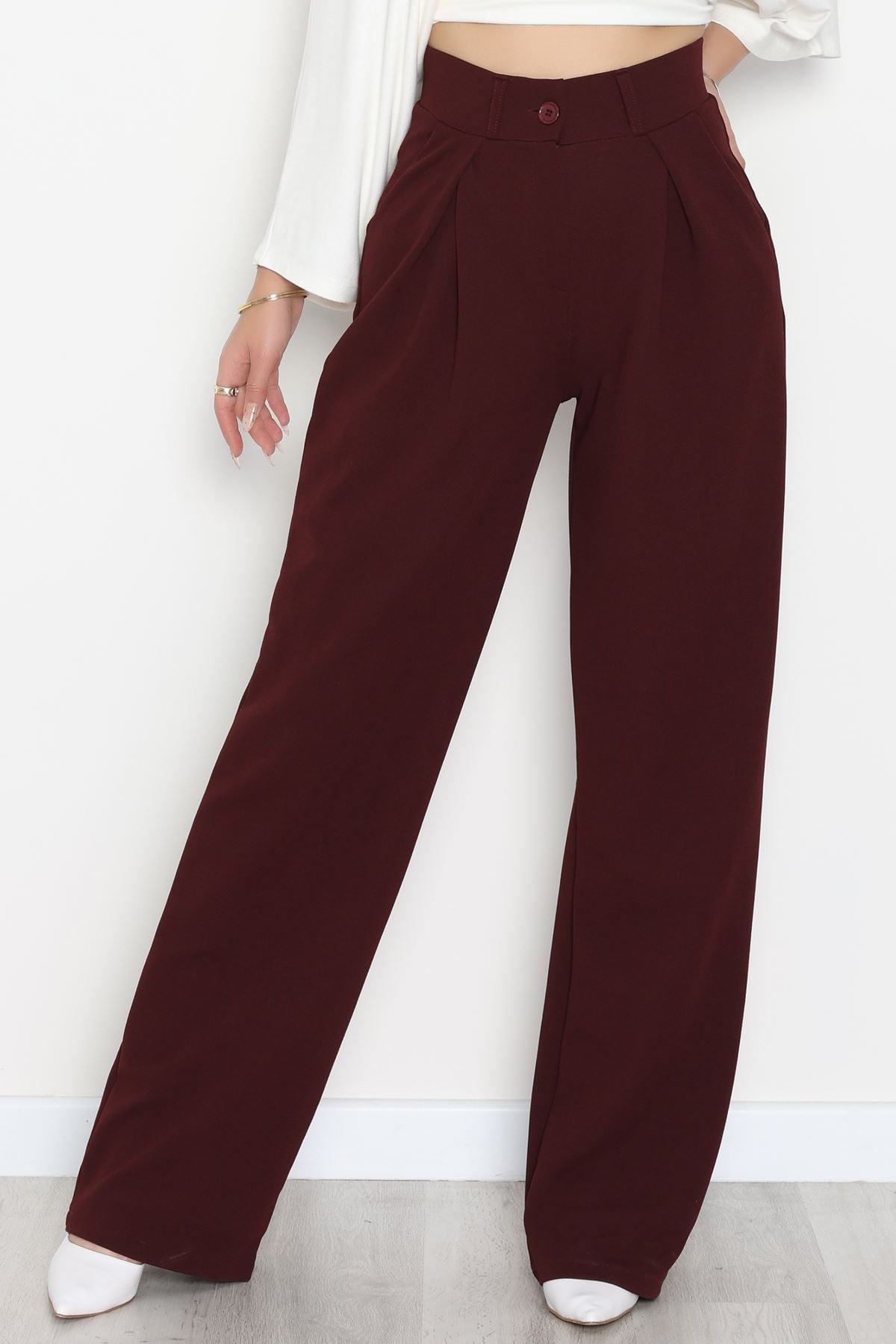 Pileli Palazzo Pantolon Bordo - 51047.1999.